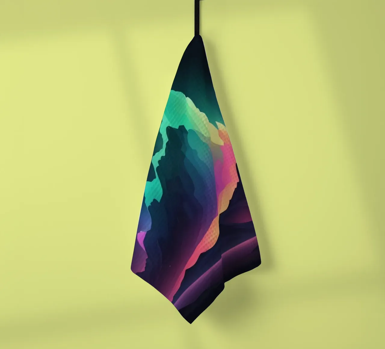 Vibrante paesaggio montano al crepuscolo con cime colorate canovaccio da cucina da DesignDoodle