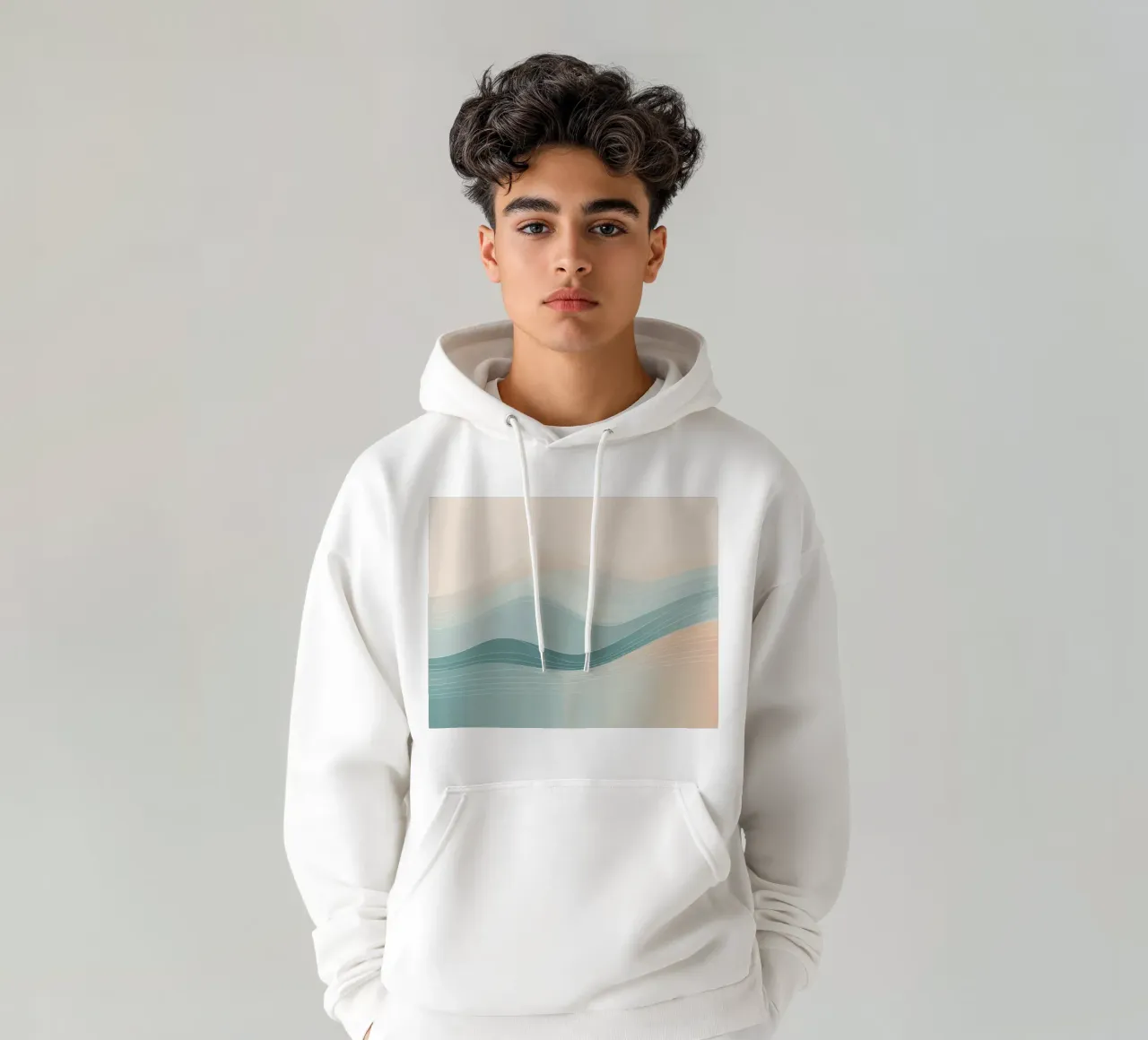 Soft waves of color blend harmoniously in an abstract design hoodie by DesignDoodle
