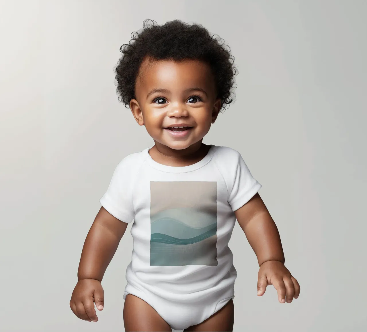 Soft waves of color blend harmoniously in an abstract design short-sleeve baby romper by DesignDoodle