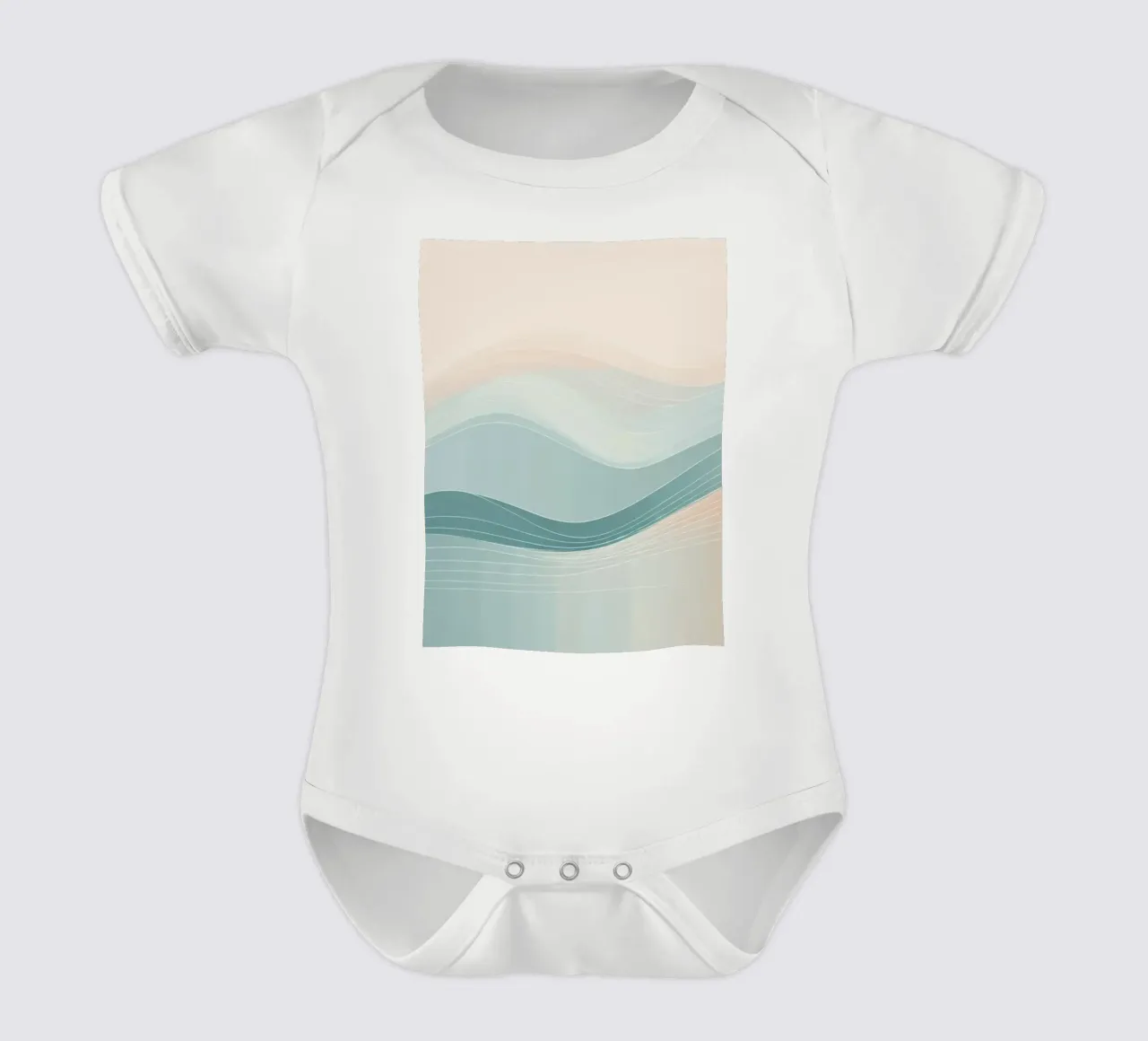 Soft waves of color blend harmoniously in an abstract design short-sleeve baby romper by DesignDoodle