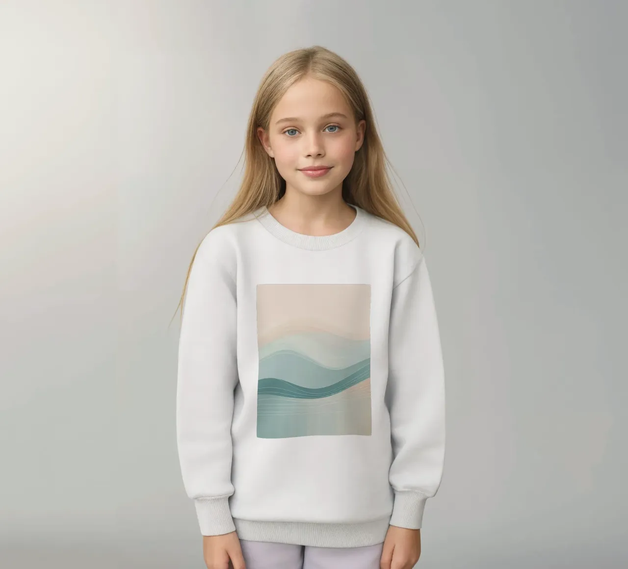 Soft waves of color blend harmoniously in an abstract design kids sweatshirt by DesignDoodle