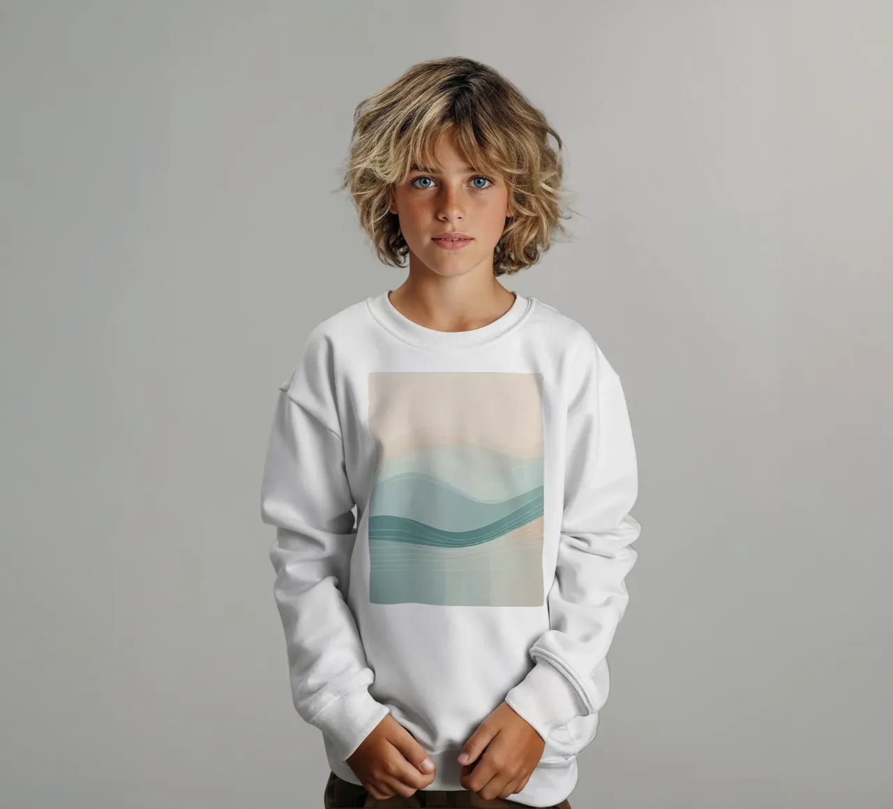 Soft waves of color blend harmoniously in an abstract design kids sweatshirt by DesignDoodle