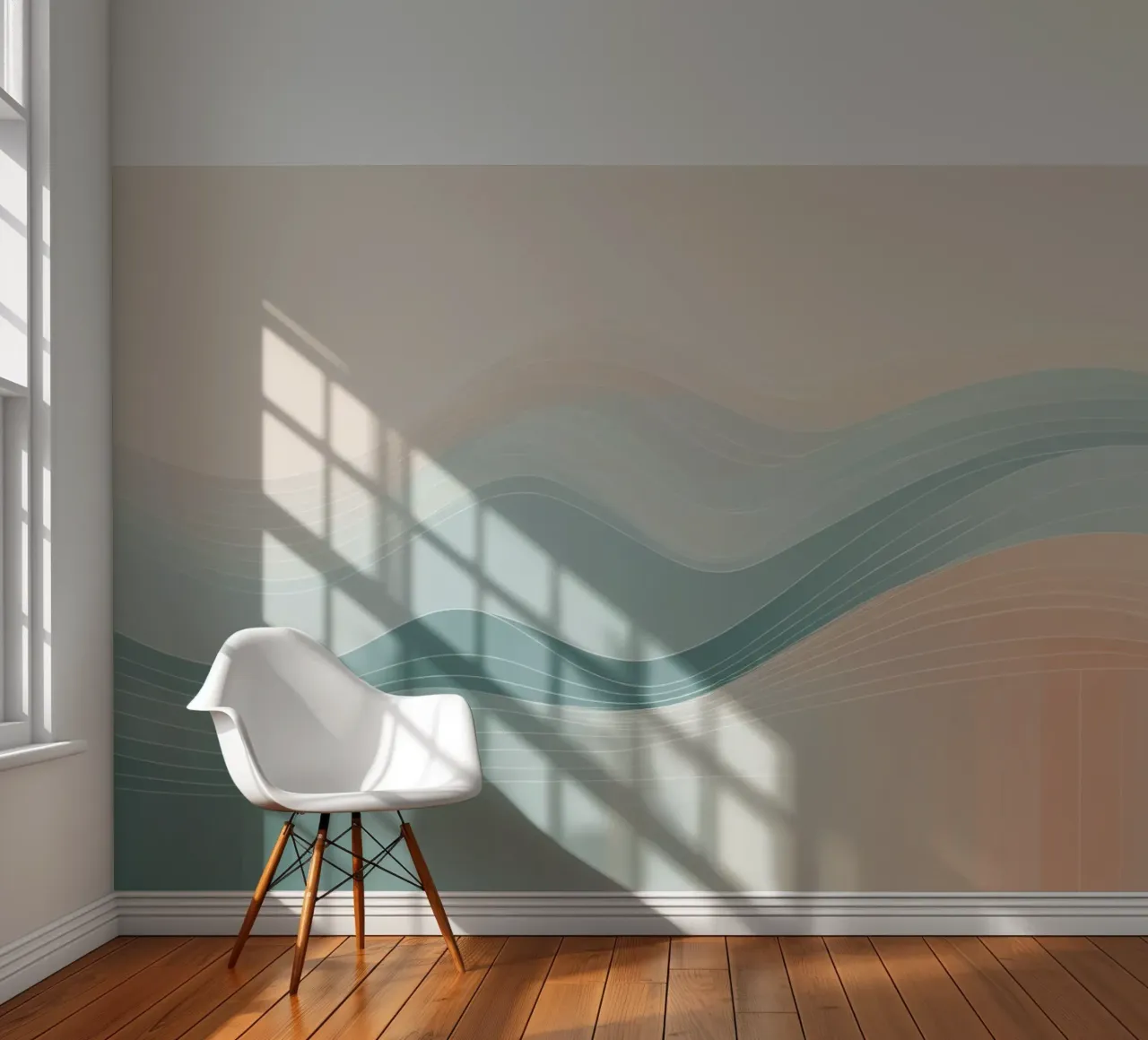 Soft waves of color blend harmoniously in an abstract design photo wallpaper by DesignDoodle