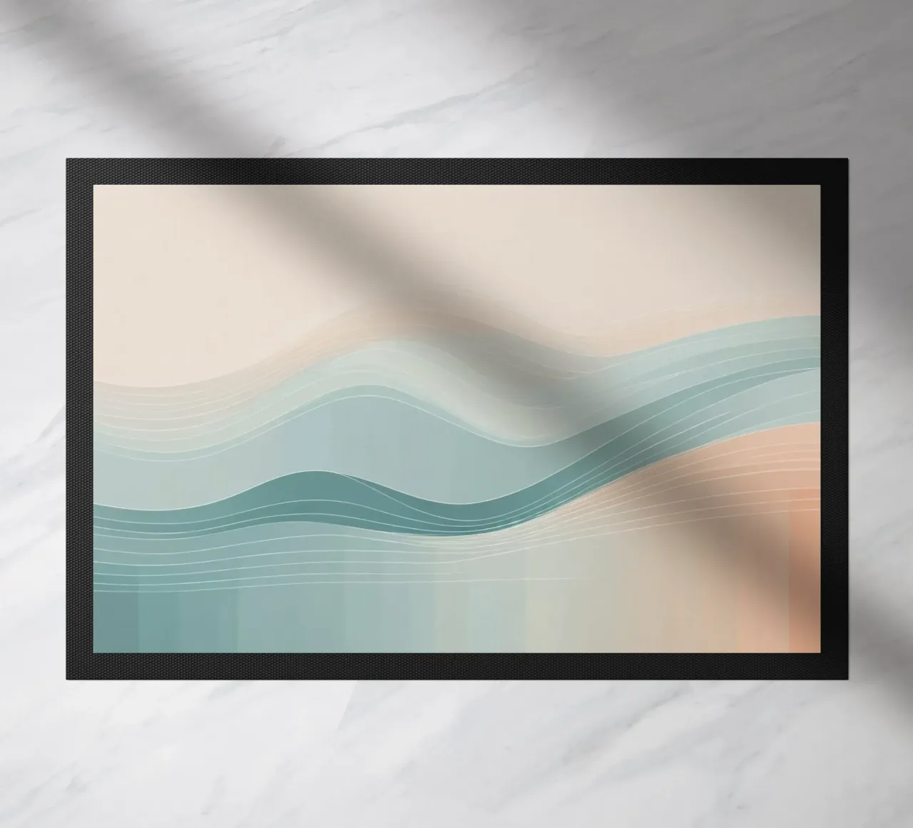 Soft waves of color blend harmoniously in an abstract design doormat by DesignDoodle