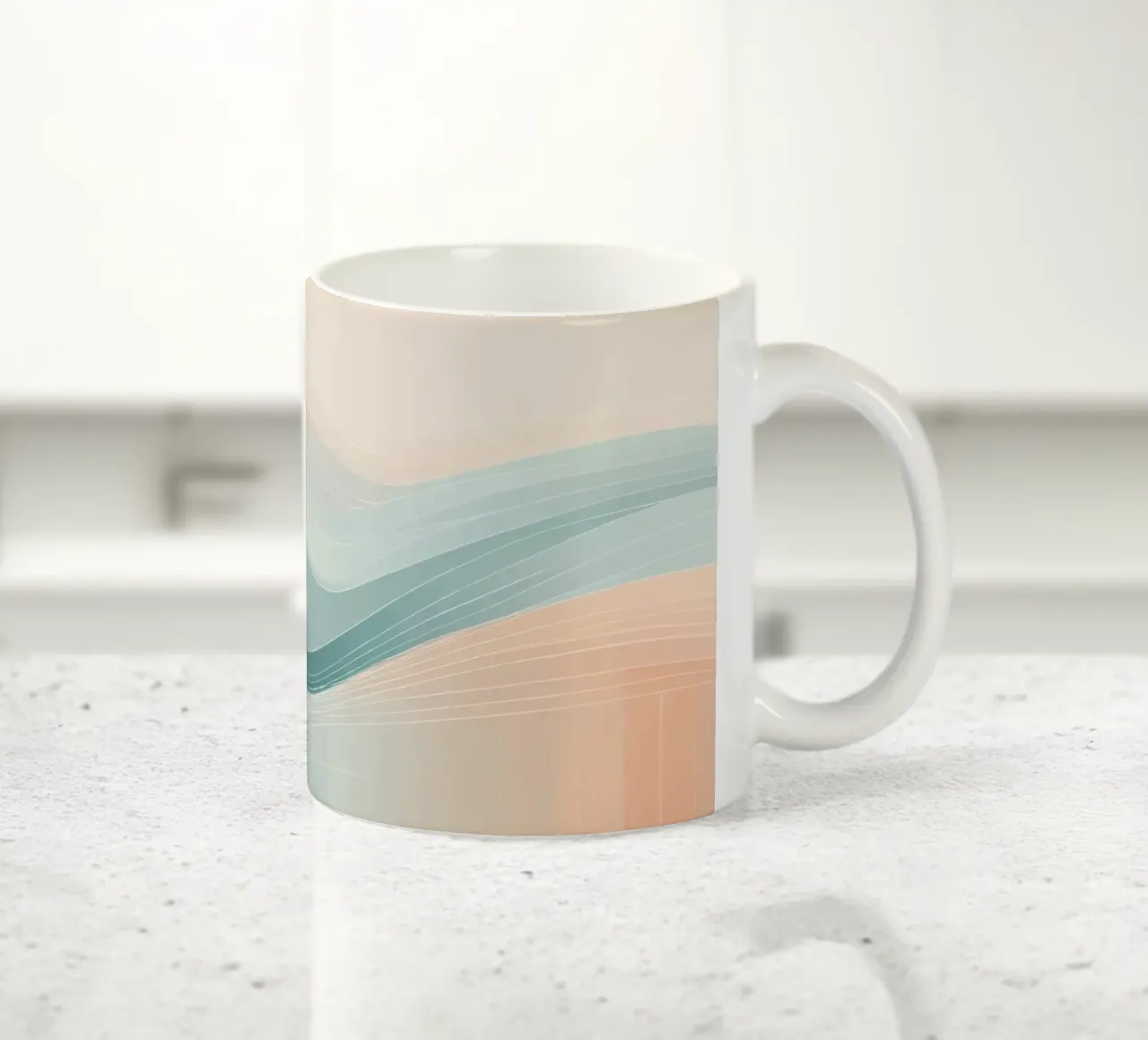Soft waves of color blend harmoniously in an abstract design ceramic mug by DesignDoodle