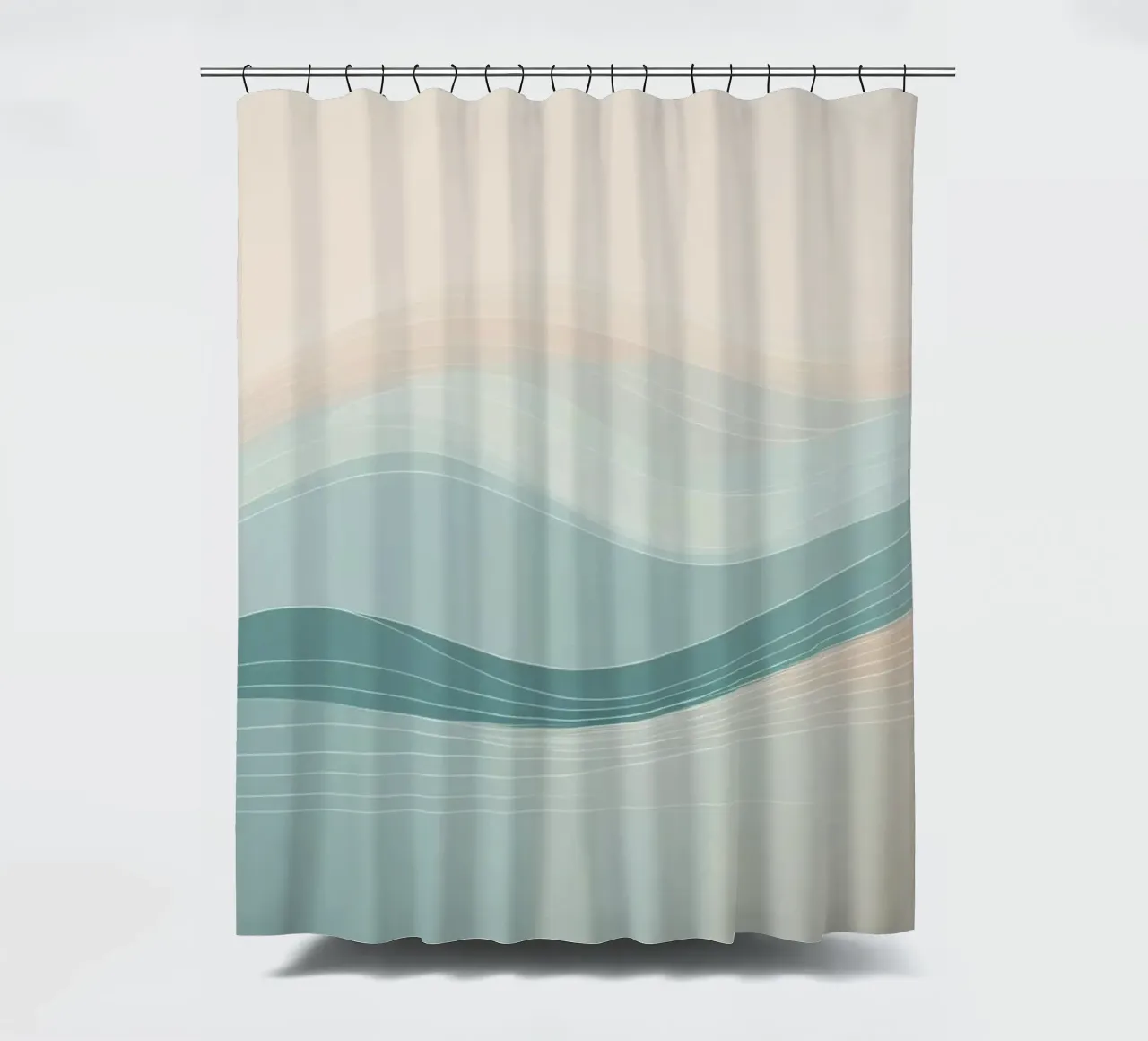Soft waves of color blend harmoniously in an abstract design shower curtain by DesignDoodle