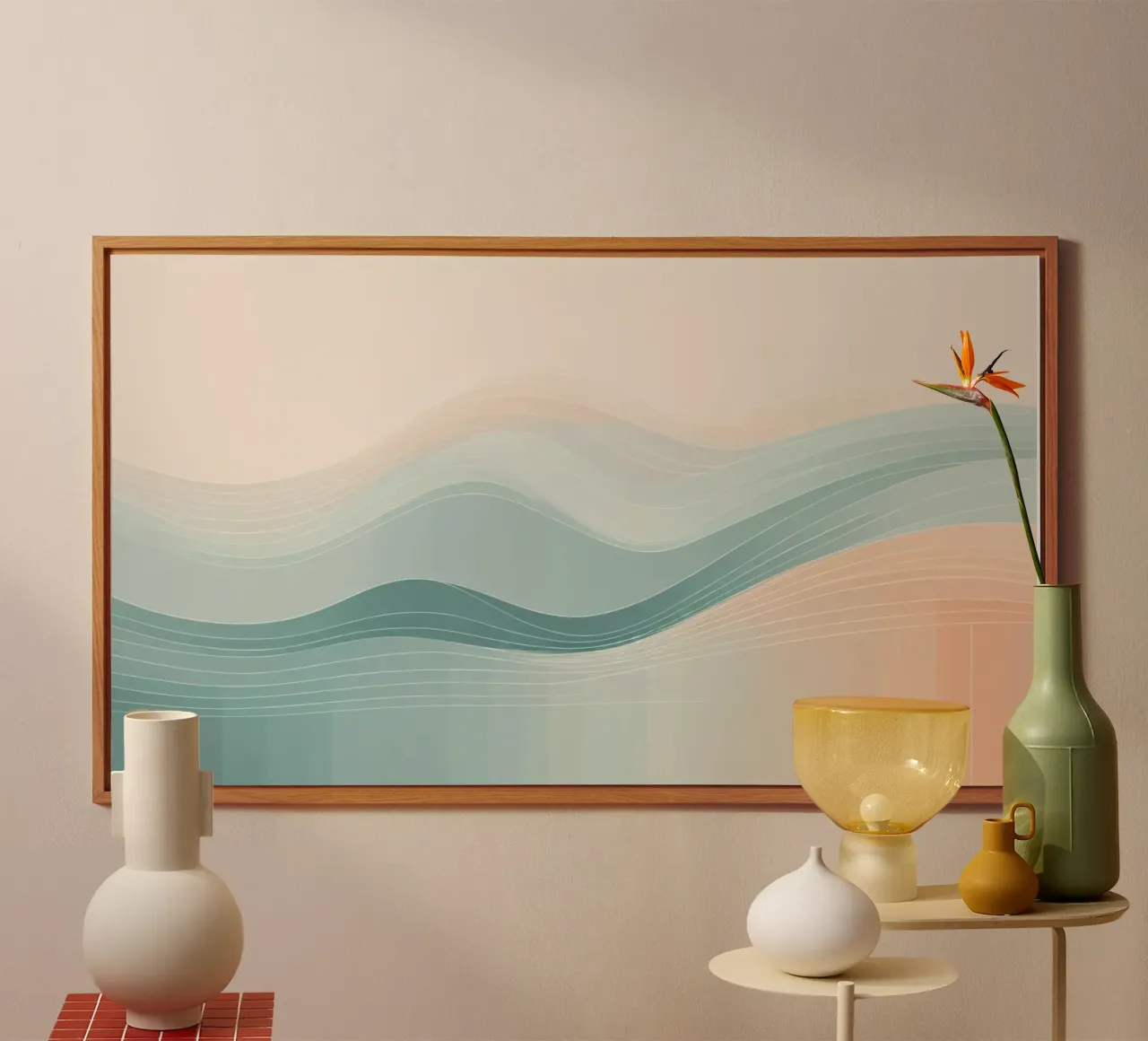 Soft waves of color blend harmoniously in an abstract design alu-dibond by DesignDoodle