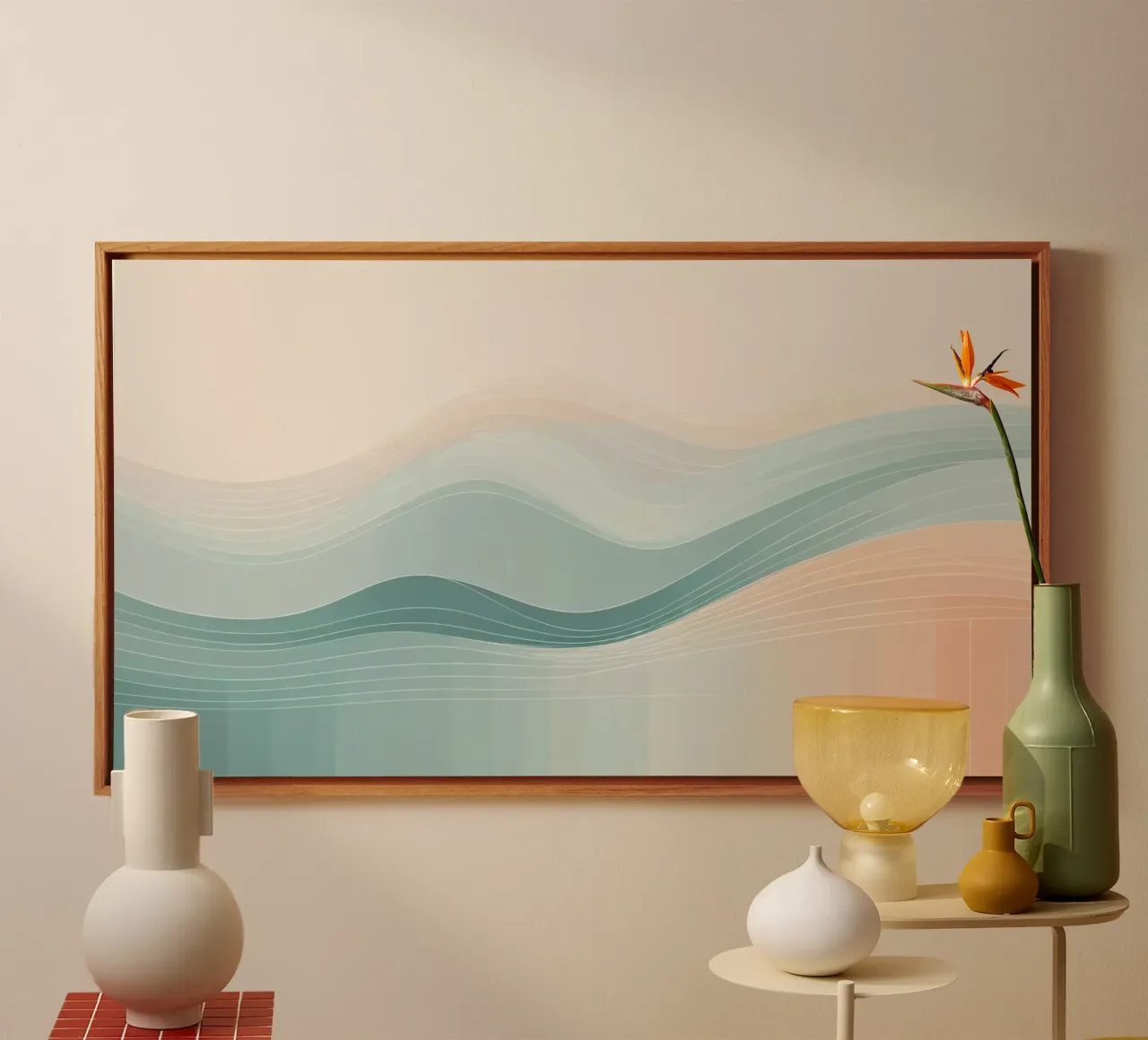 De douces vagues de couleurs se mélangent harmonieusement dans un motif abstrait. toile de DesignDoodle