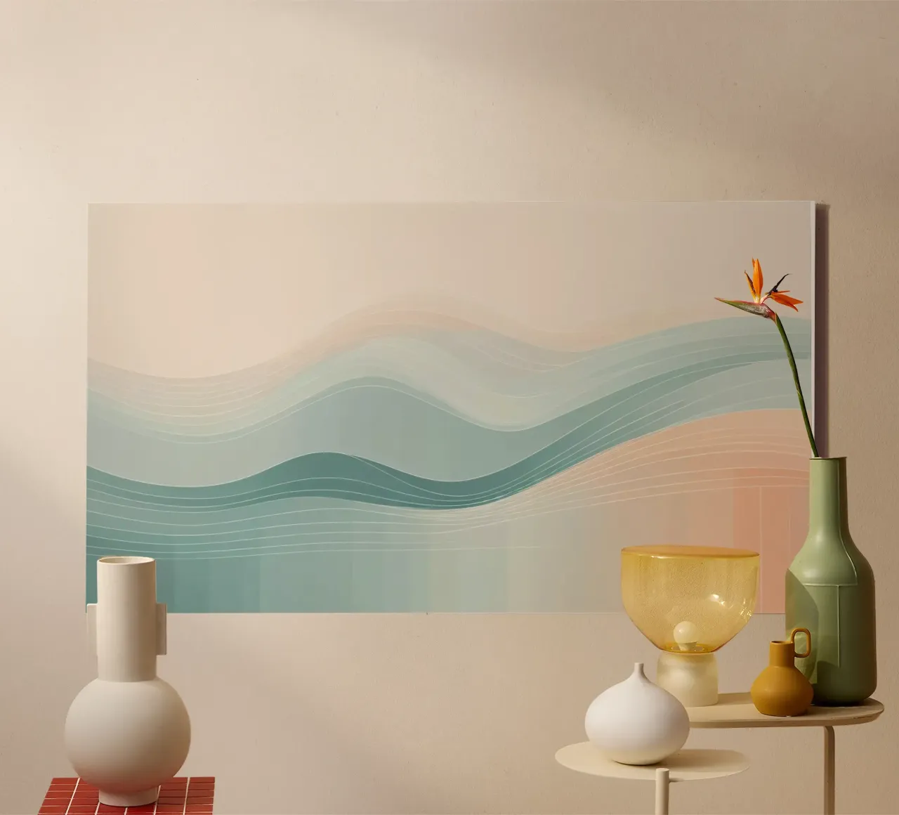 De douces vagues de couleurs se mélangent harmonieusement dans un motif abstrait. toile de DesignDoodle