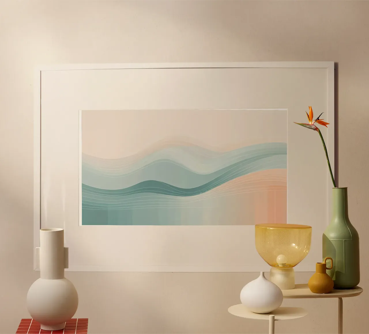 De douces vagues de couleurs se mélangent harmonieusement dans un motif abstrait. poster de DesignDoodle
