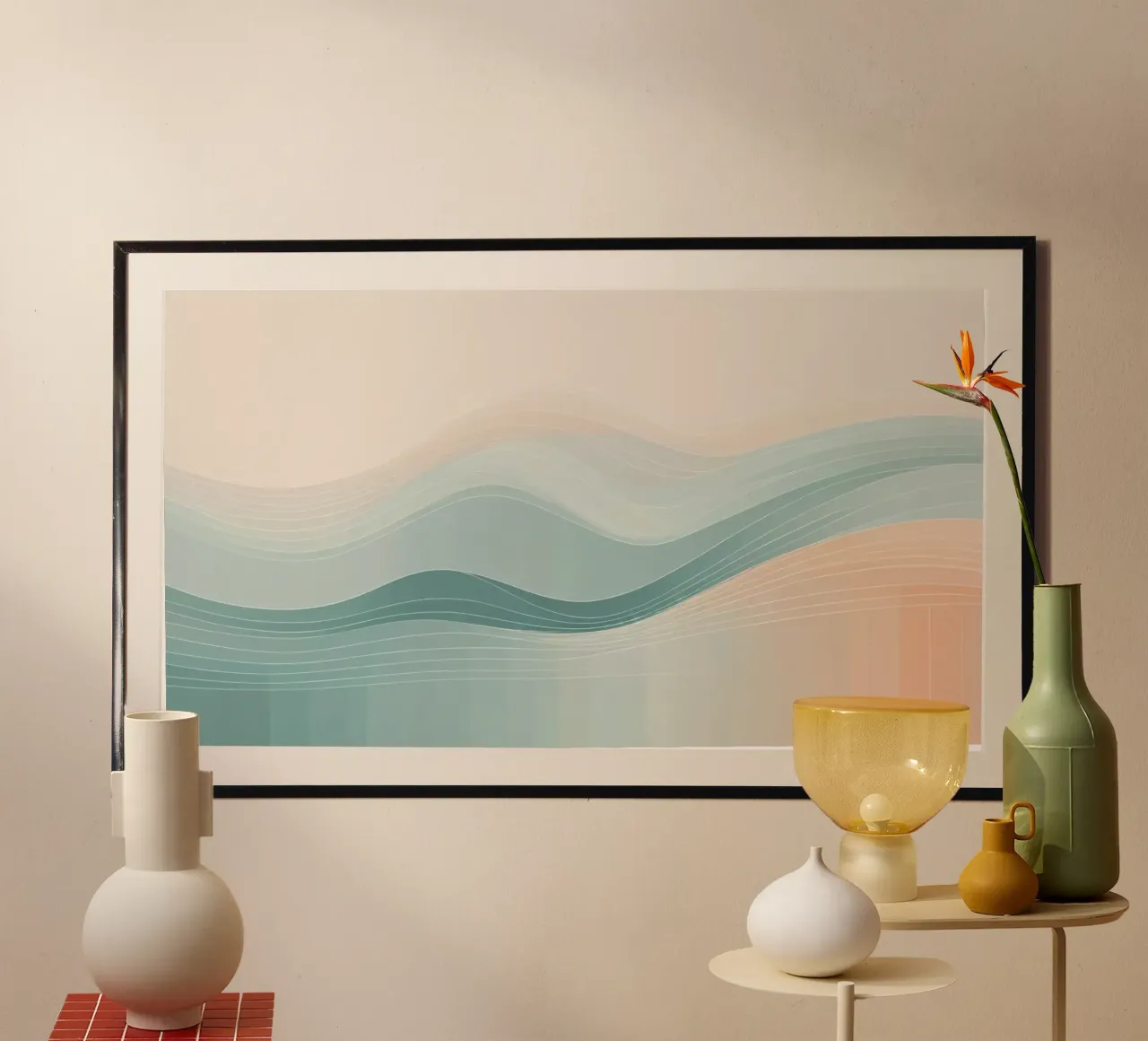 De douces vagues de couleurs se mélangent harmonieusement dans un motif abstrait. poster de DesignDoodle