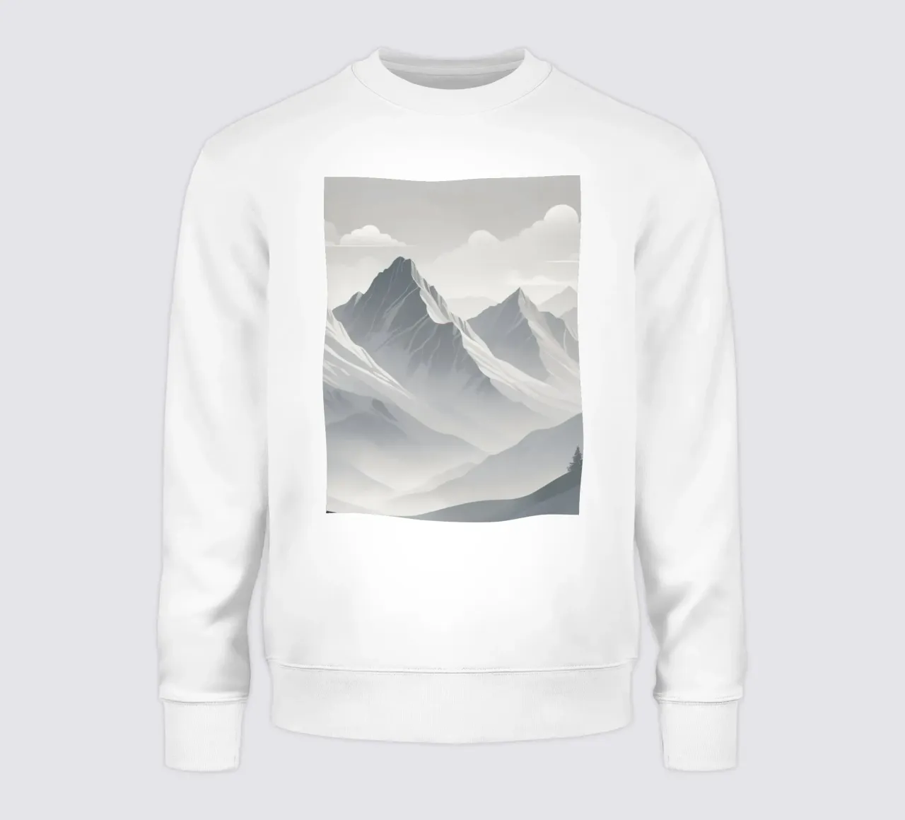 mountain range with snow-capped peaks and cloudy skies sweatshirt by DesignDoodle