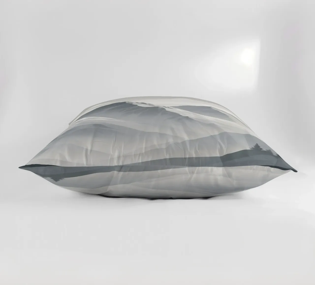 mountain range with snow-capped peaks and cloudy skies decorative cushion by DesignDoodle
