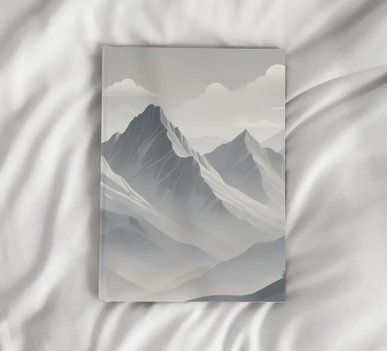 mountain range with snow-capped peaks and cloudy skies notebook by DesignDoodle