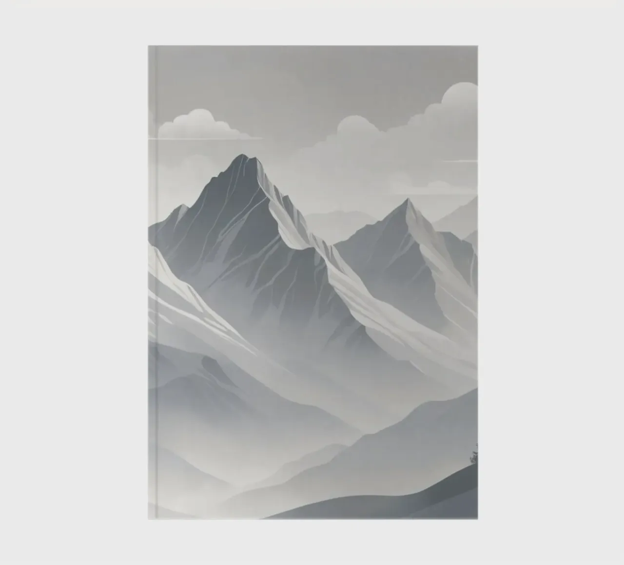 mountain range with snow-capped peaks and cloudy skies notebook by DesignDoodle