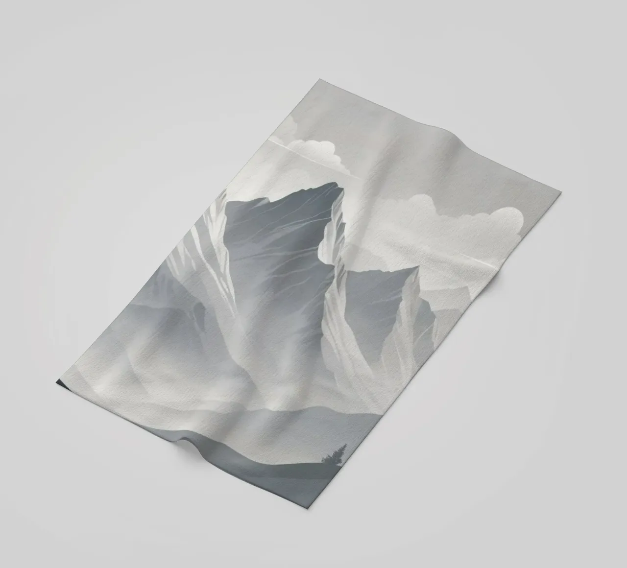 mountain range with snow-capped peaks and cloudy skies beach towel by DesignDoodle