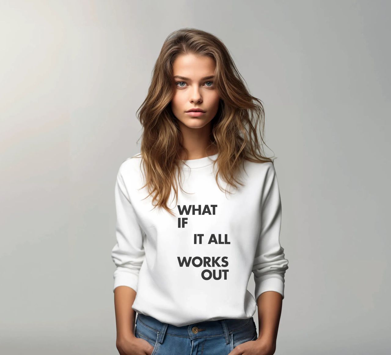 Stampa tipografica ispirata "What If It All Works Out" in rosa felpa da THE MOTIVATED TYPE