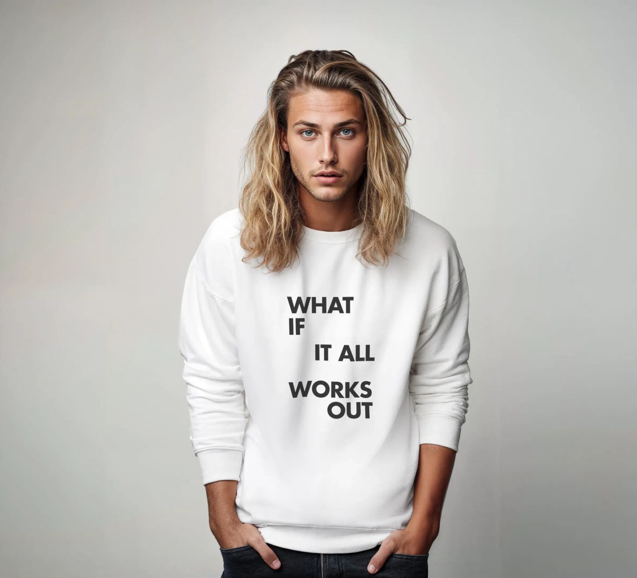 Stampa tipografica ispirata "What If It All Works Out" in rosa felpa da THE MOTIVATED TYPE