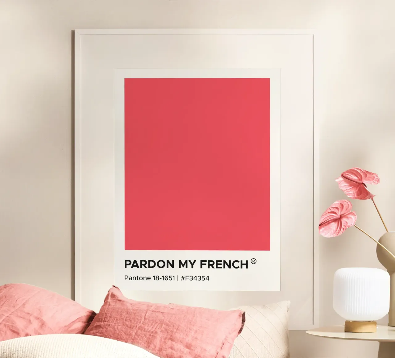 Pardon My French Pantone poster con telaio in legno da Paigaam Studio