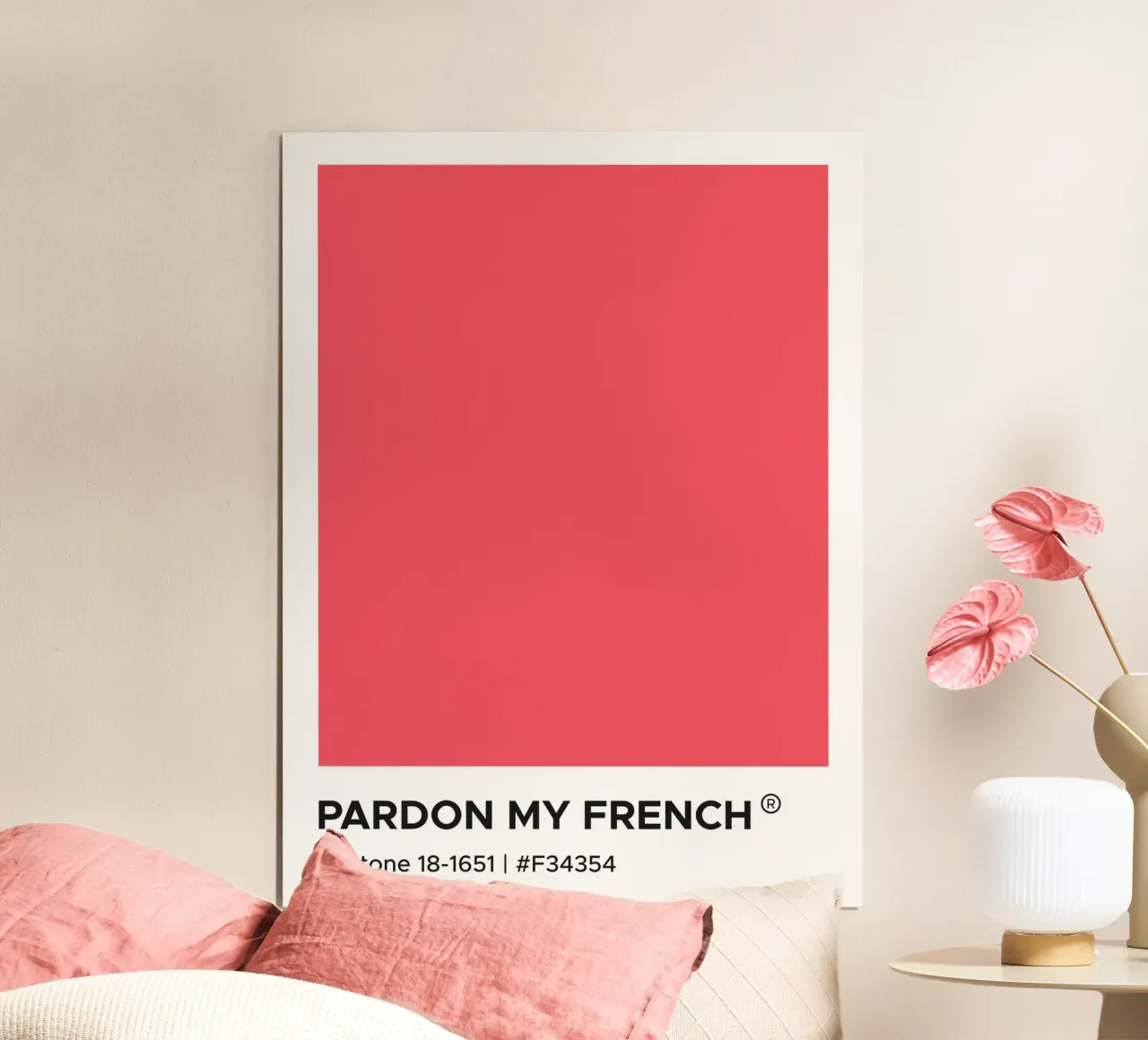 Pardon My French Pantone poster con telaio in legno da Paigaam Studio
