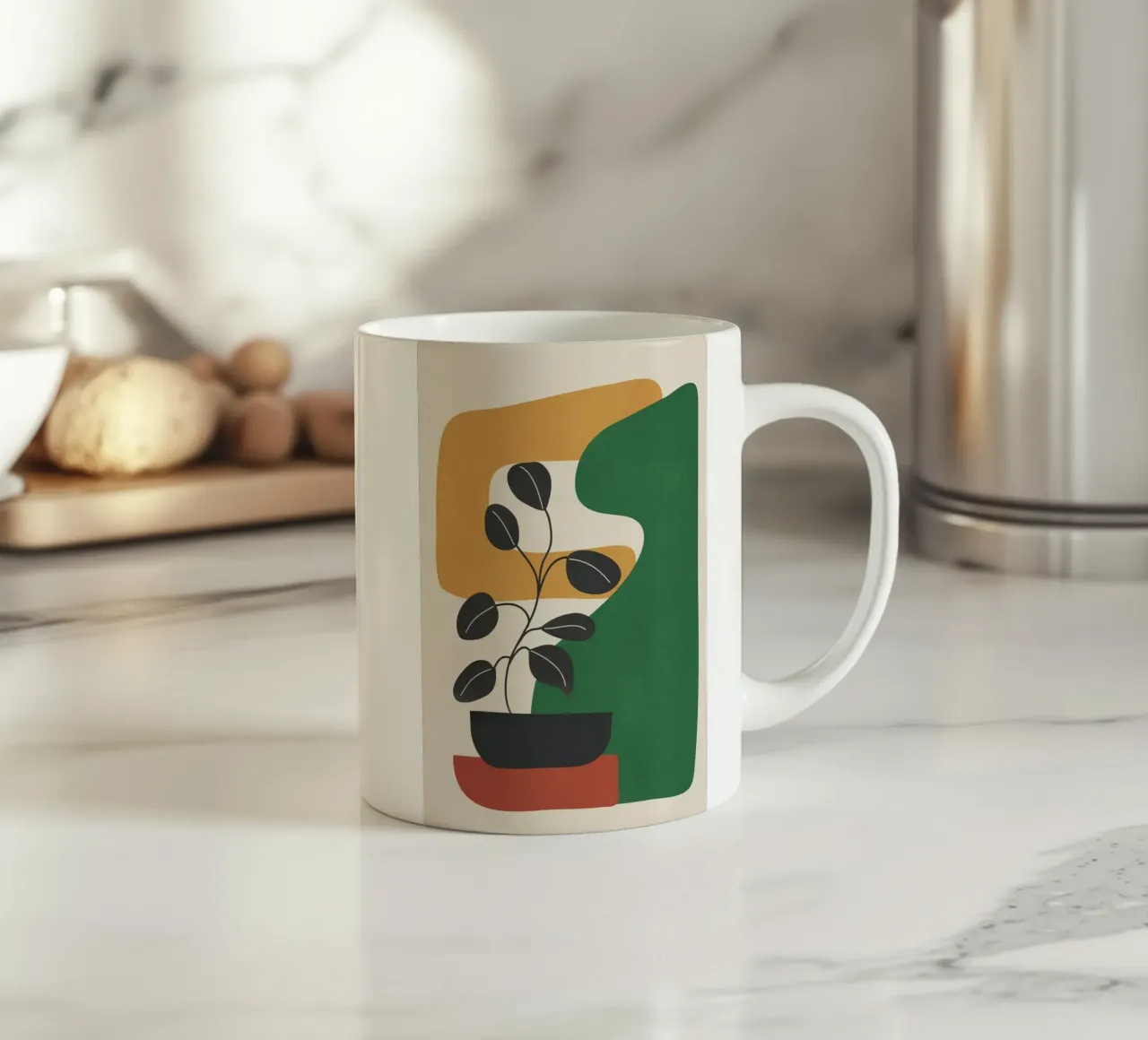 Modern Abstract Minimal Shapes Branches Art 4 tazza in ceramica da Nadjaa