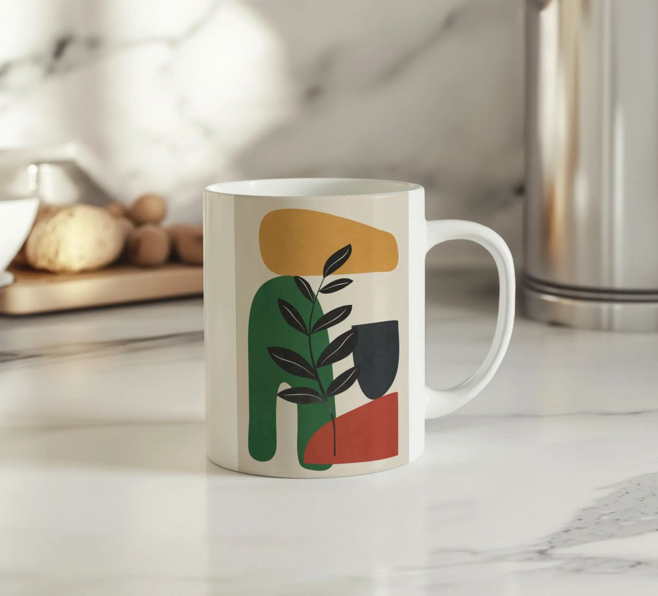 Modern Abstract Minimal Shapes Branches Art 5 tazza in ceramica da Nadjaa
