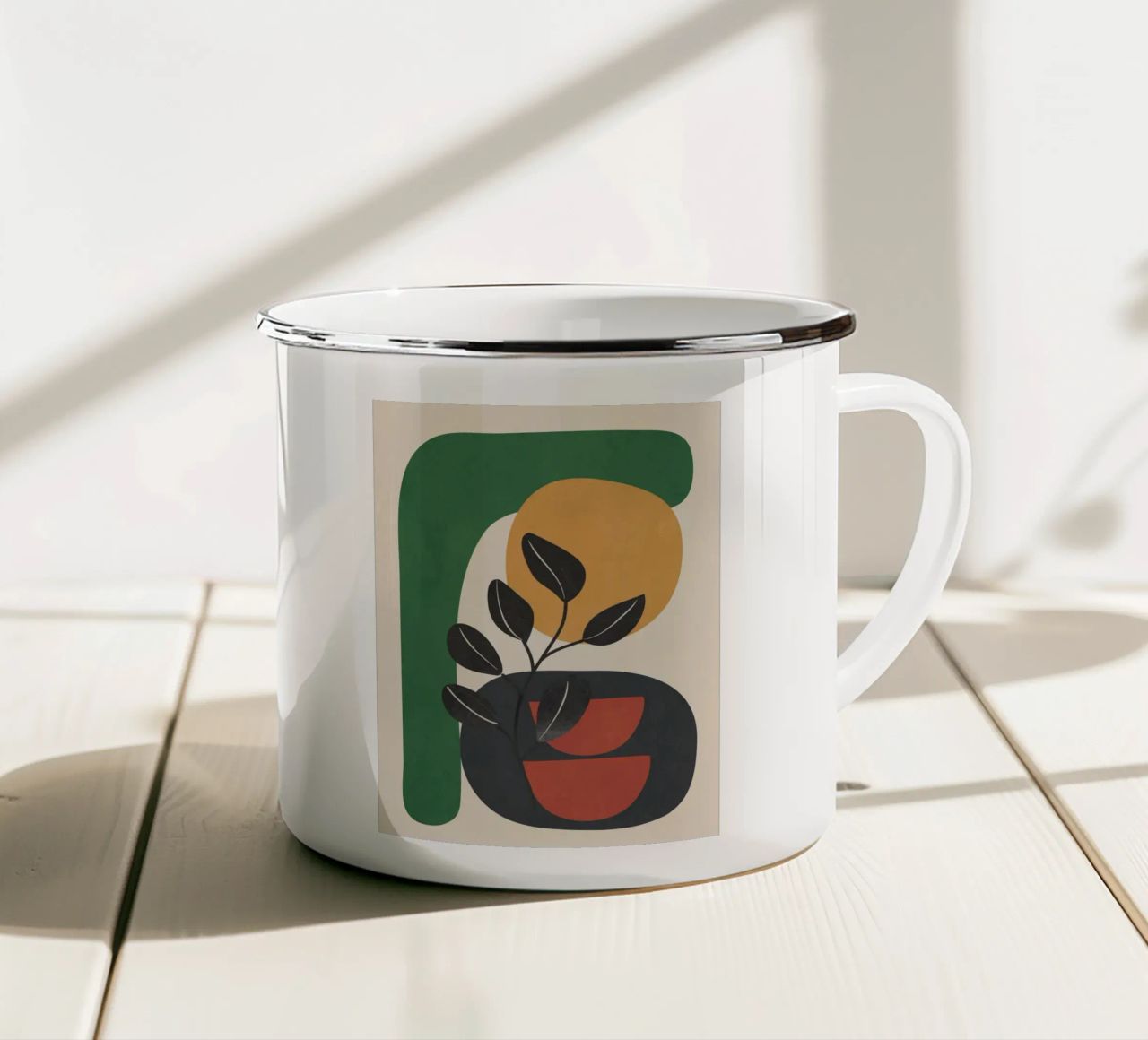Modern Abstract Minimal Shapes Branches Art 6 tazza in smalto da Nadjaa