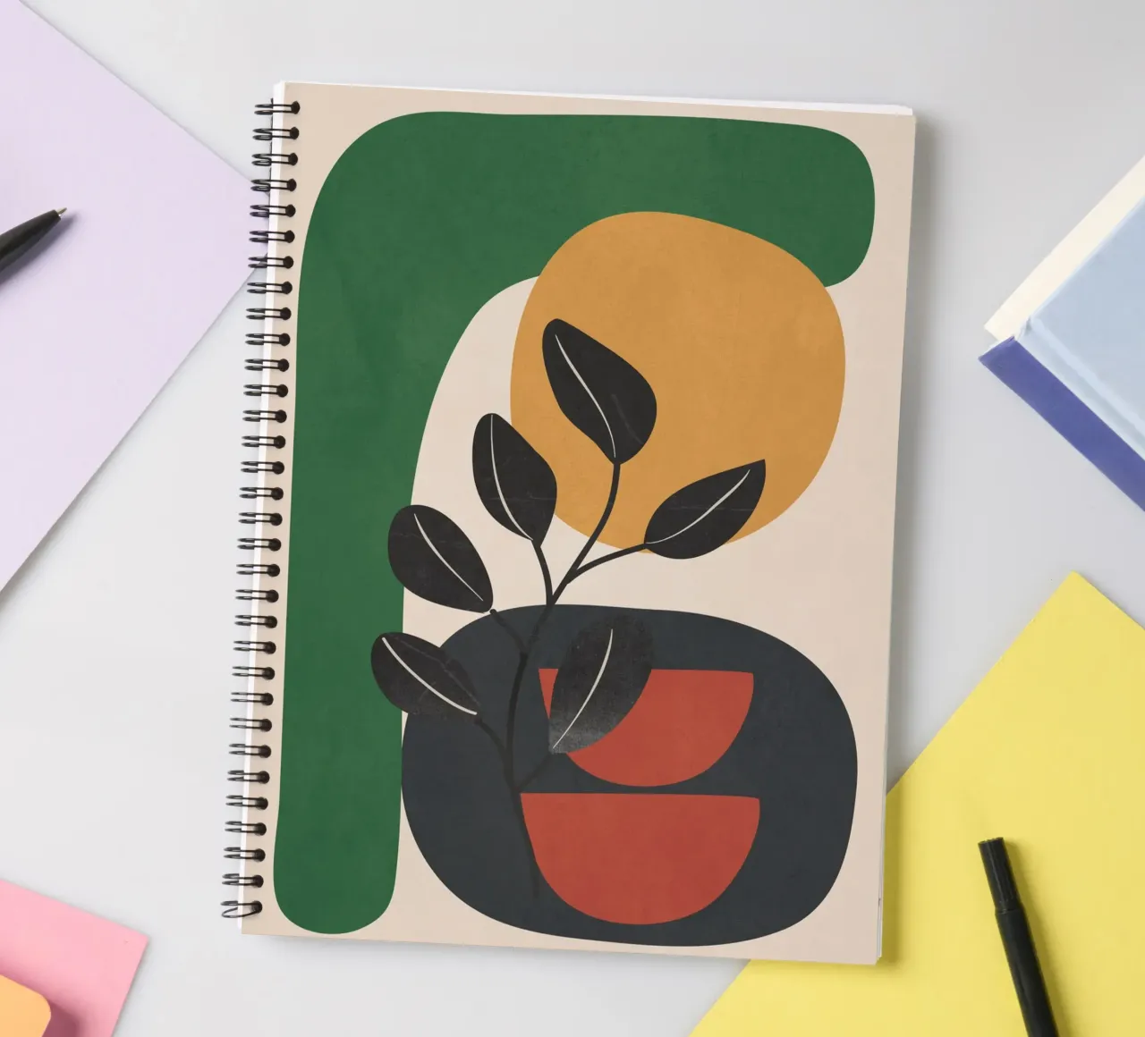 Modern Abstract Minimal Shapes Branches Art 6 diario ad anelli da Nadjaa
