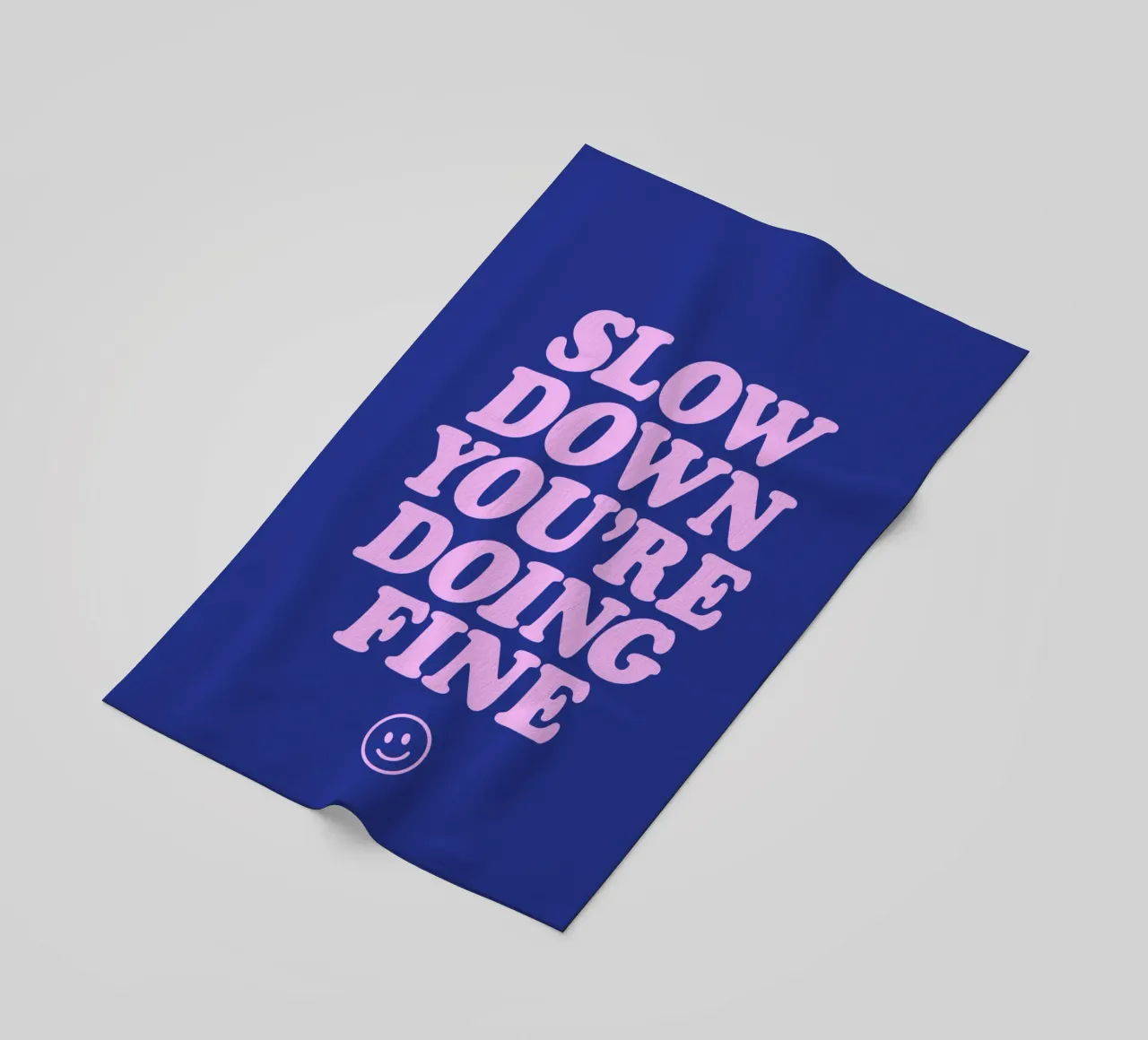 Slow Down You're Doing Fine Typography Print in Pink & Blue beach towel by THE MOTIVATED TYPE
