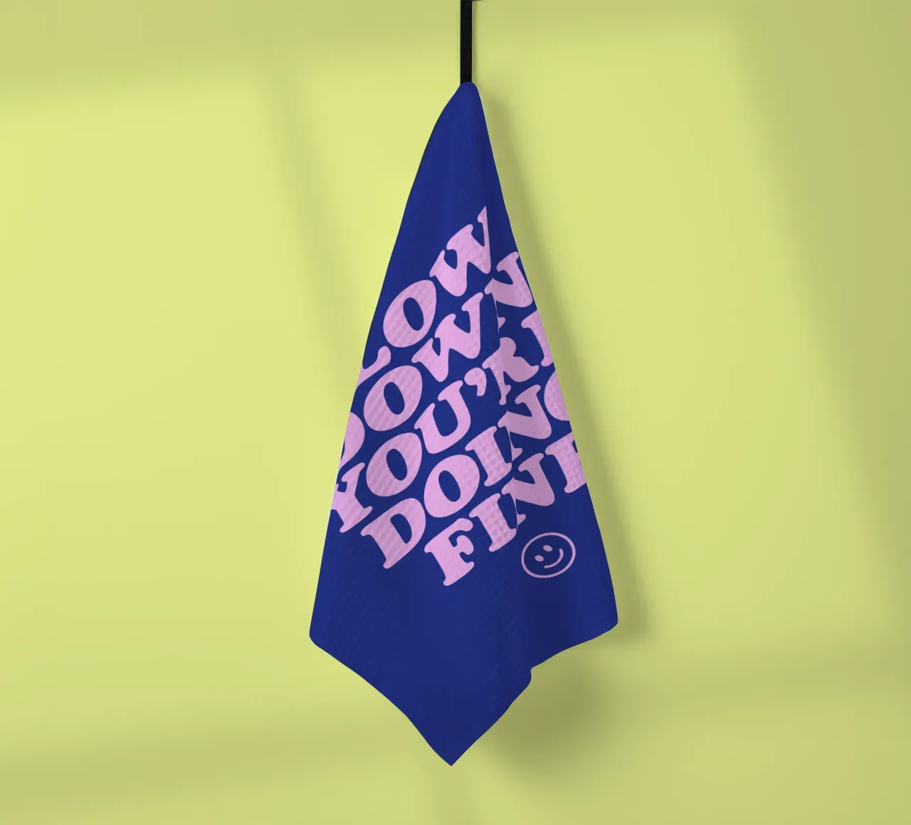 Slow Down You're Doing Fine Typography Print in Pink & Blue tea towel by THE MOTIVATED TYPE