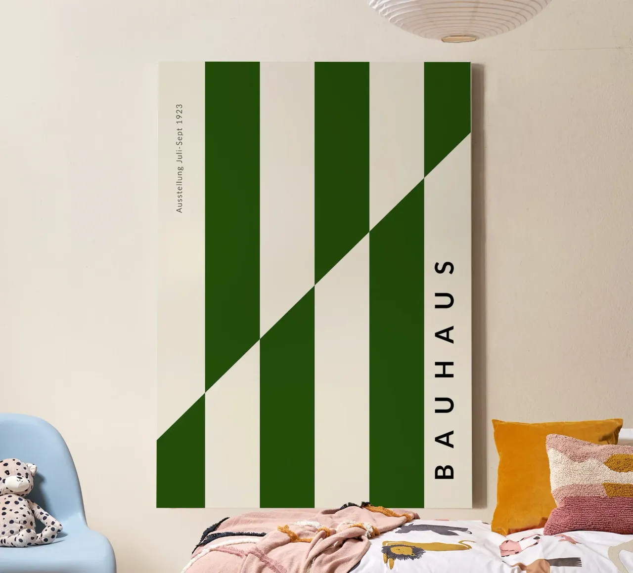 Bauhaus groene strepen verticale strepen diagonale verdeling canvas van Janine P McGuire