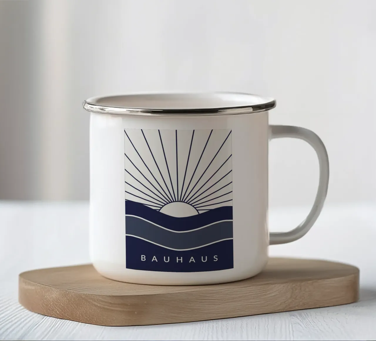 Bauhaus sole alba tramonto raggi tazza in smalto da Janine P McGuire