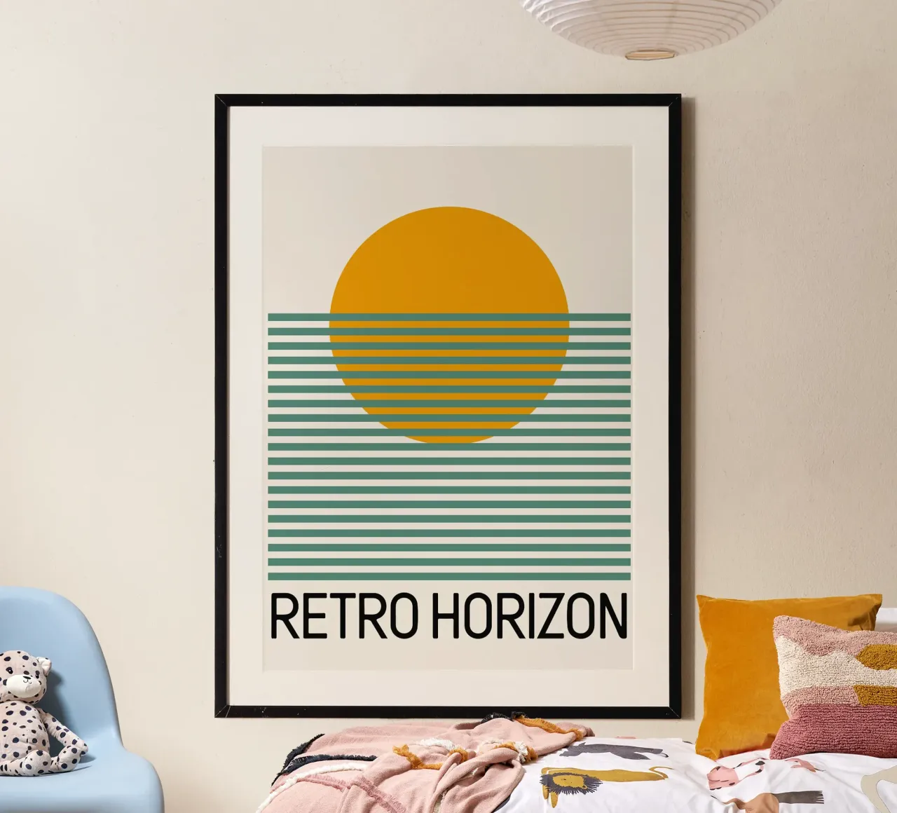 Tramonto minimalista retrò poster con telaio in alluminio da Paul Vasquez