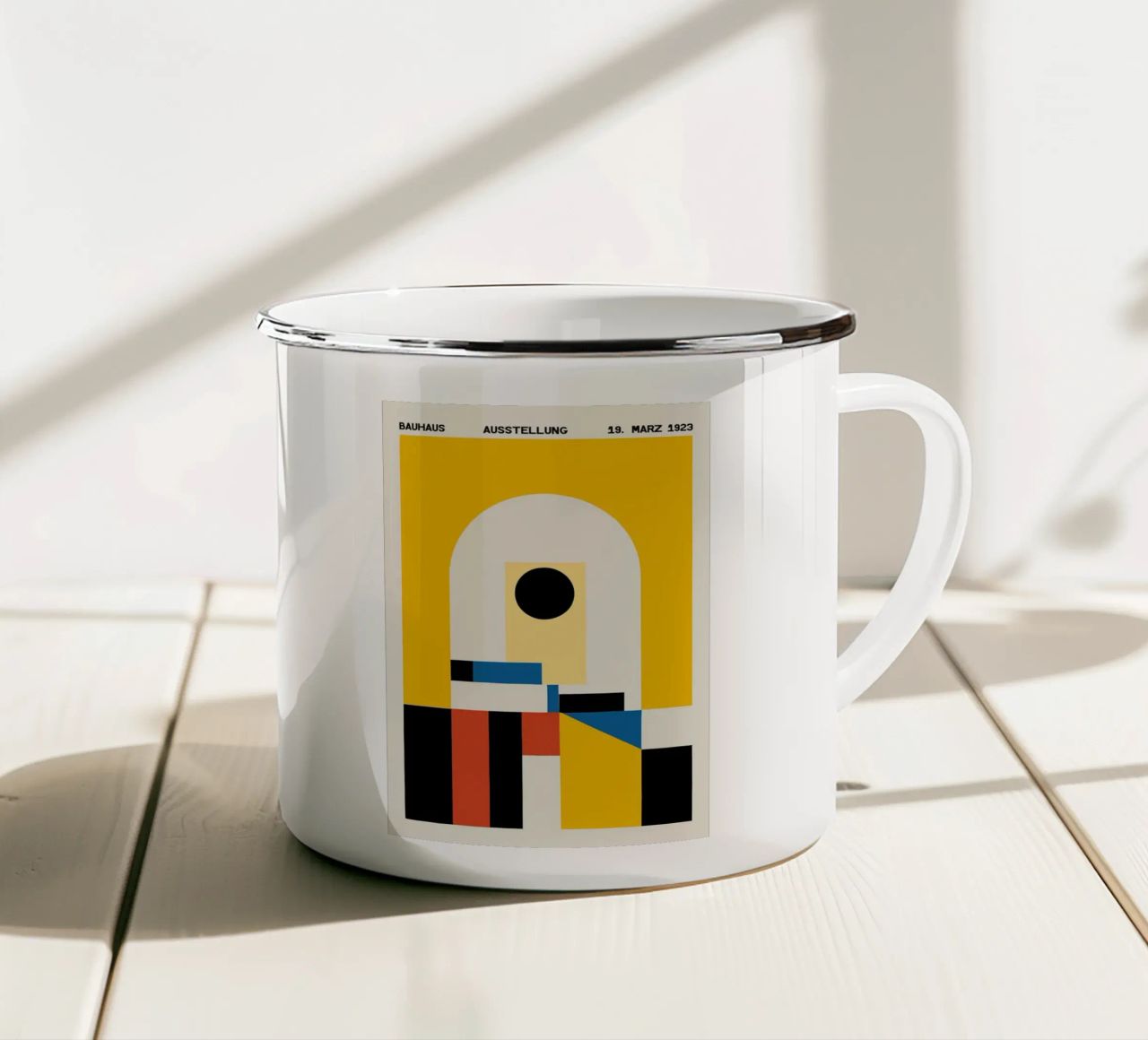 poster bauhaus forme geometriche tazza in smalto da Dale Edward YoungJr
