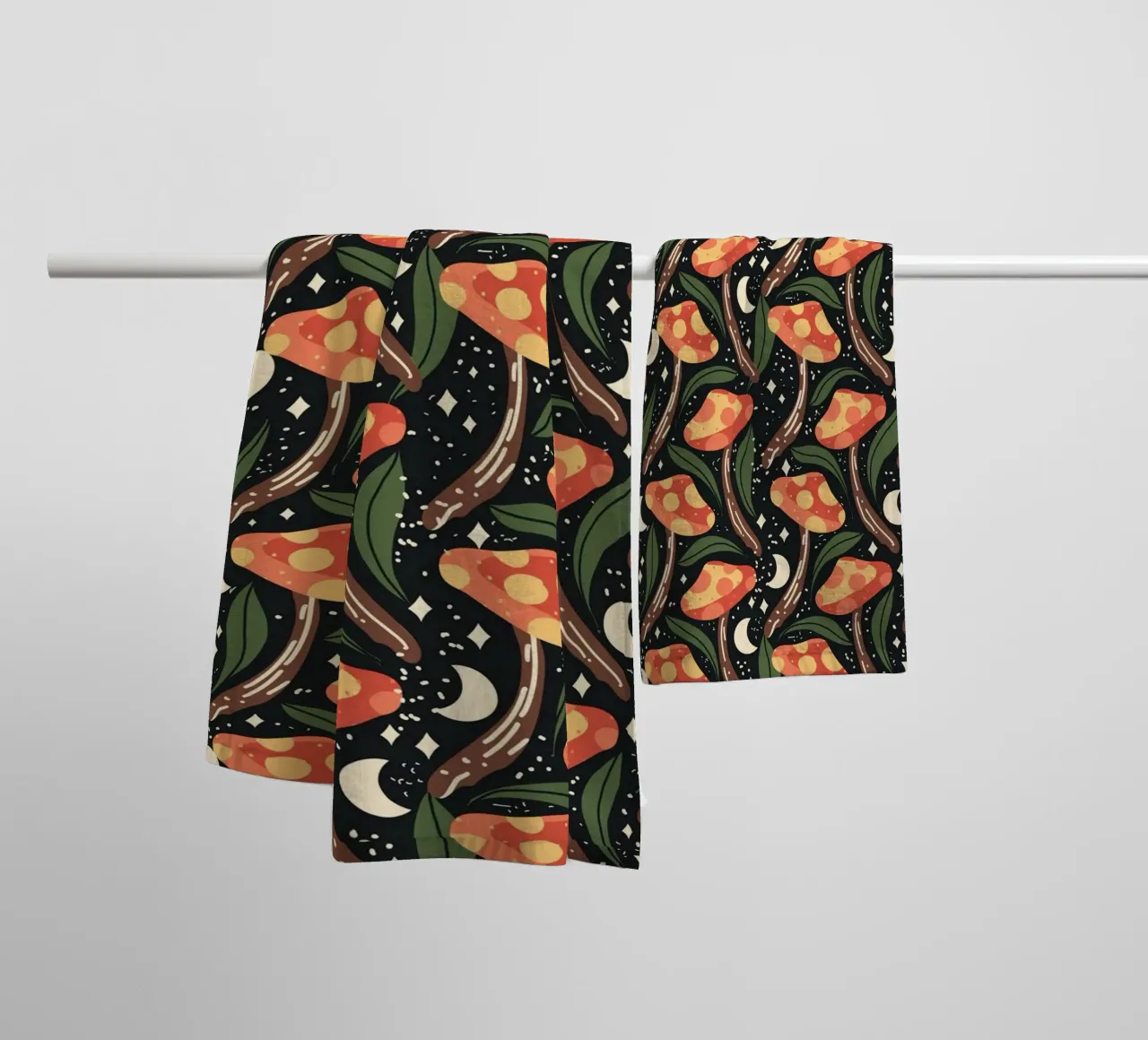 Funky Celestial Mushrooms towel by Mitalim Designs