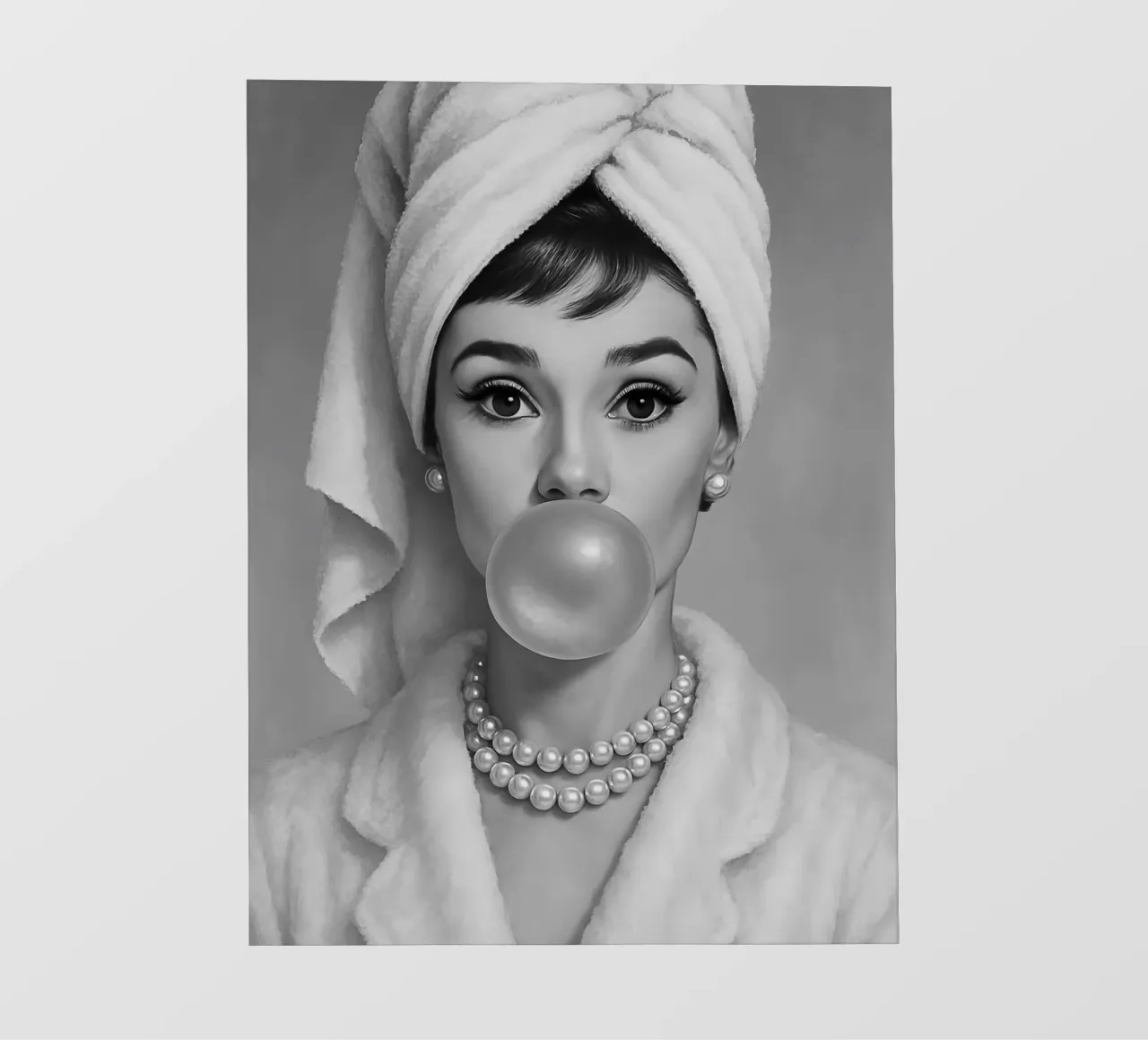 Audrey Hepburn Bubble Gum in bianco e nero pellicola backlit da ARTOMATIC