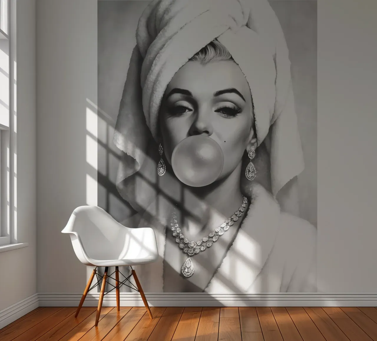 Marilyn Monroe Bubble Gum Black And White photo wallpaper by ARTOMATIC