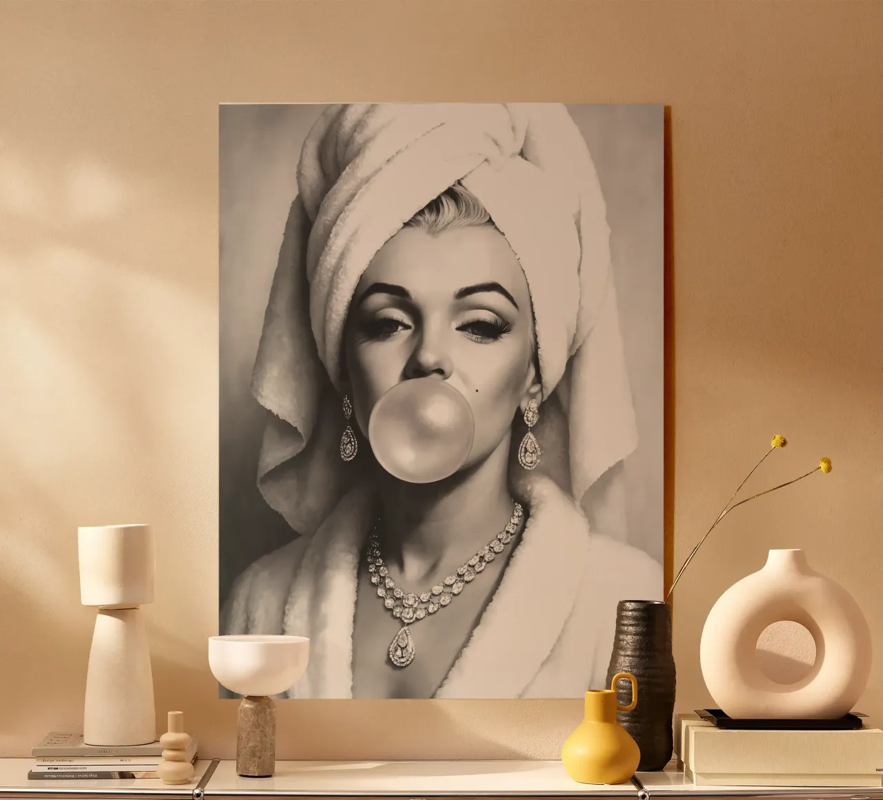 Marilyn Monroe Bubble Gum in bianco e nero plexiglass da ARTOMATIC