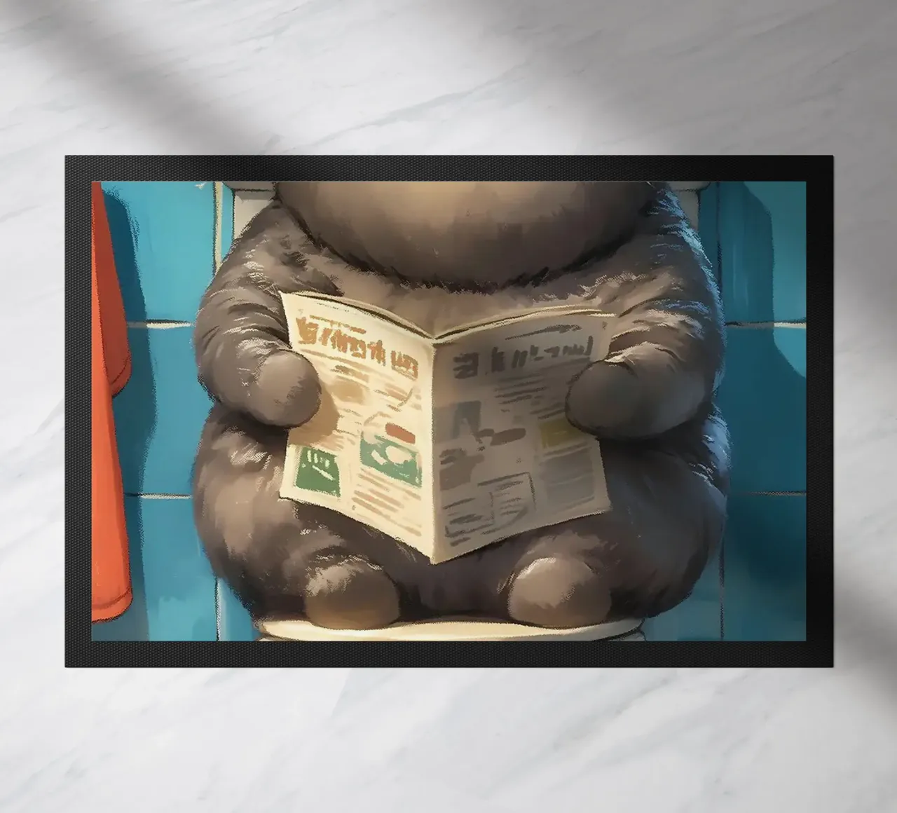 cat toilet newspaper bathroom doormat by Kirsten C Nolan