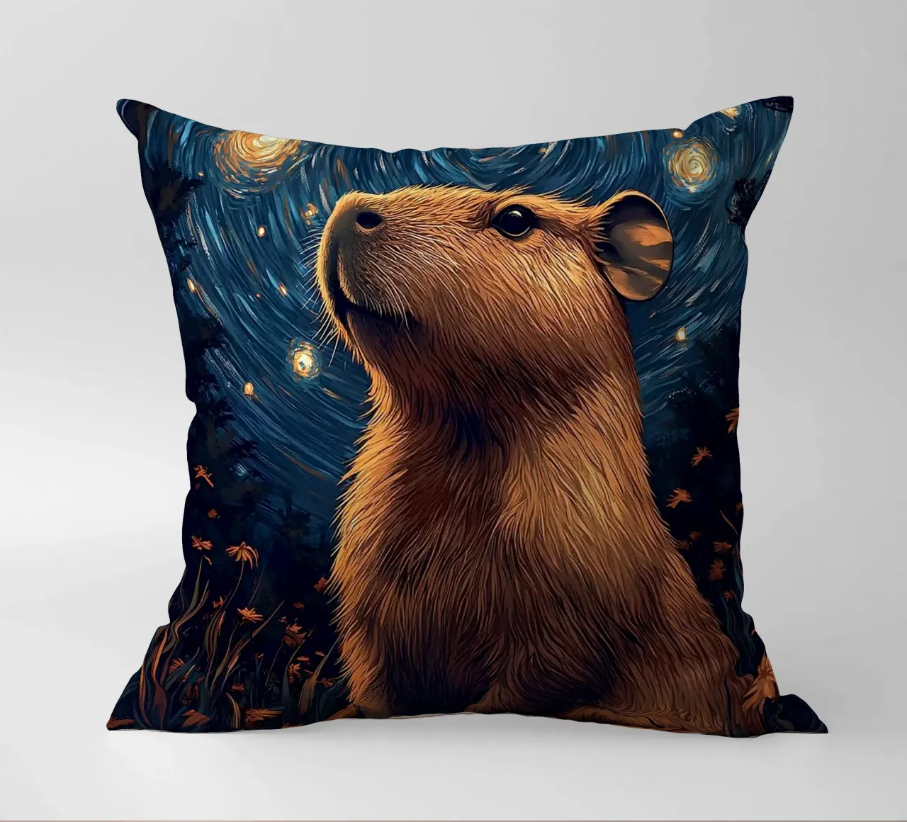 capybara starry sky flowers decorative cushion by Kirsten C Nolan