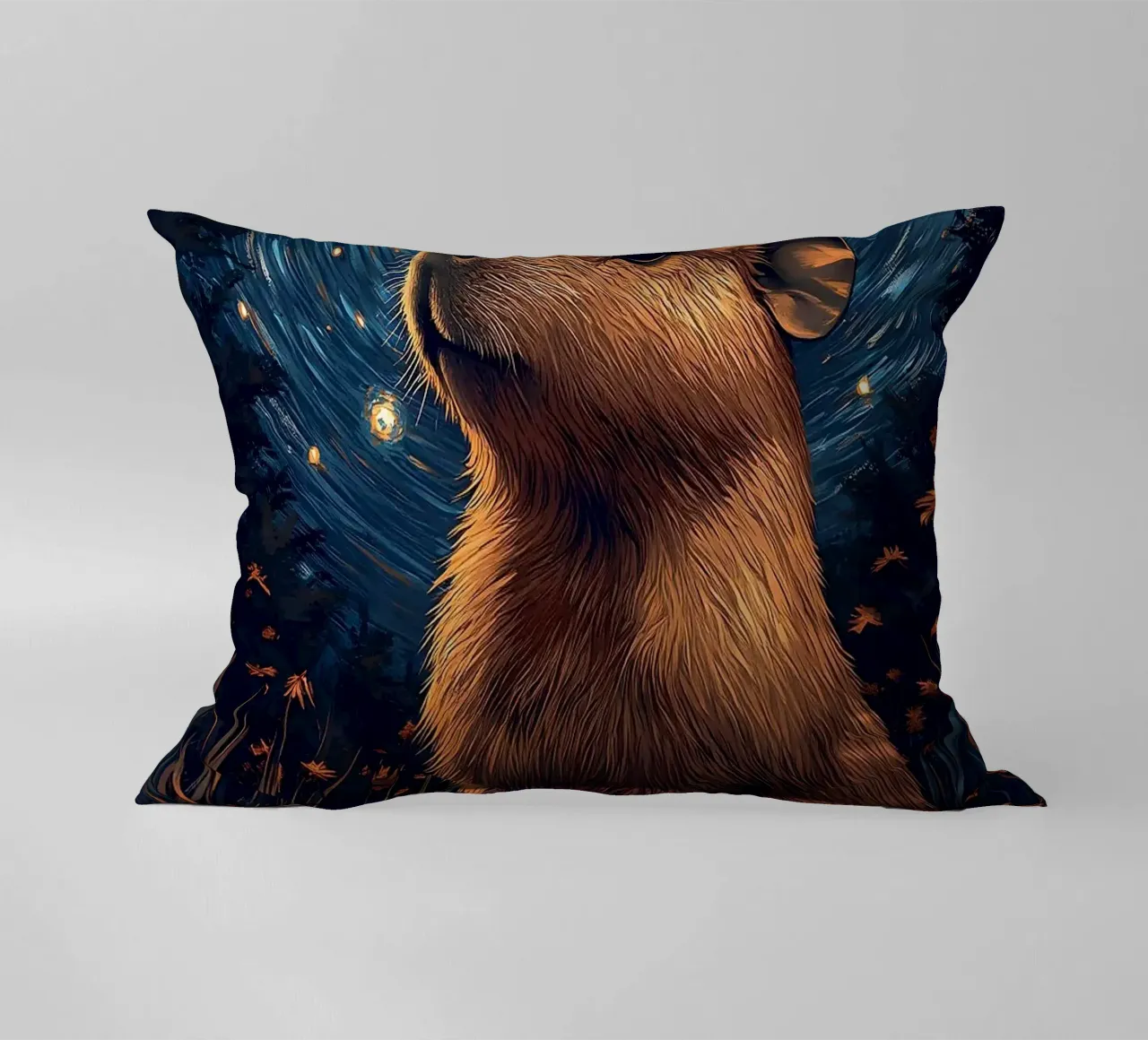 capybara starry sky flowers decorative cushion by Kirsten C Nolan