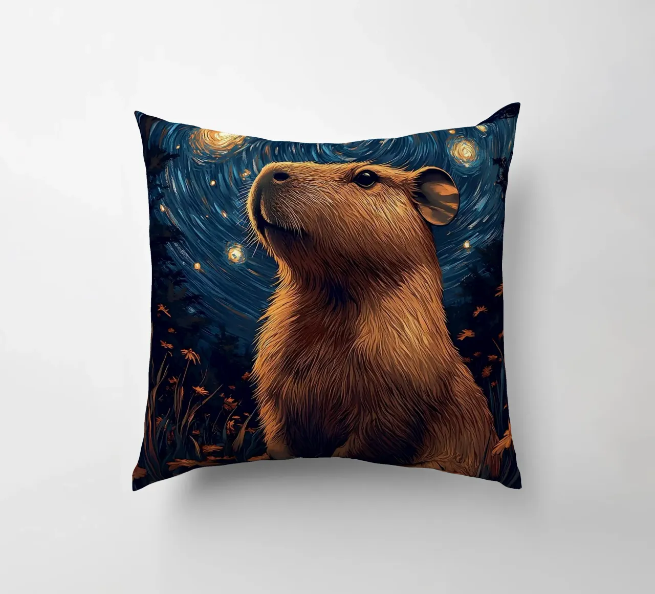 capybara starry sky flowers decorative cushion by Kirsten C Nolan