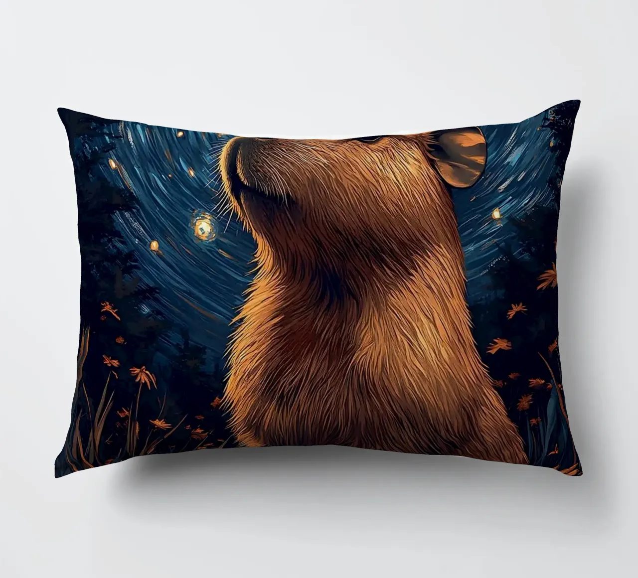 capybara starry sky flowers decorative cushion by Kirsten C Nolan