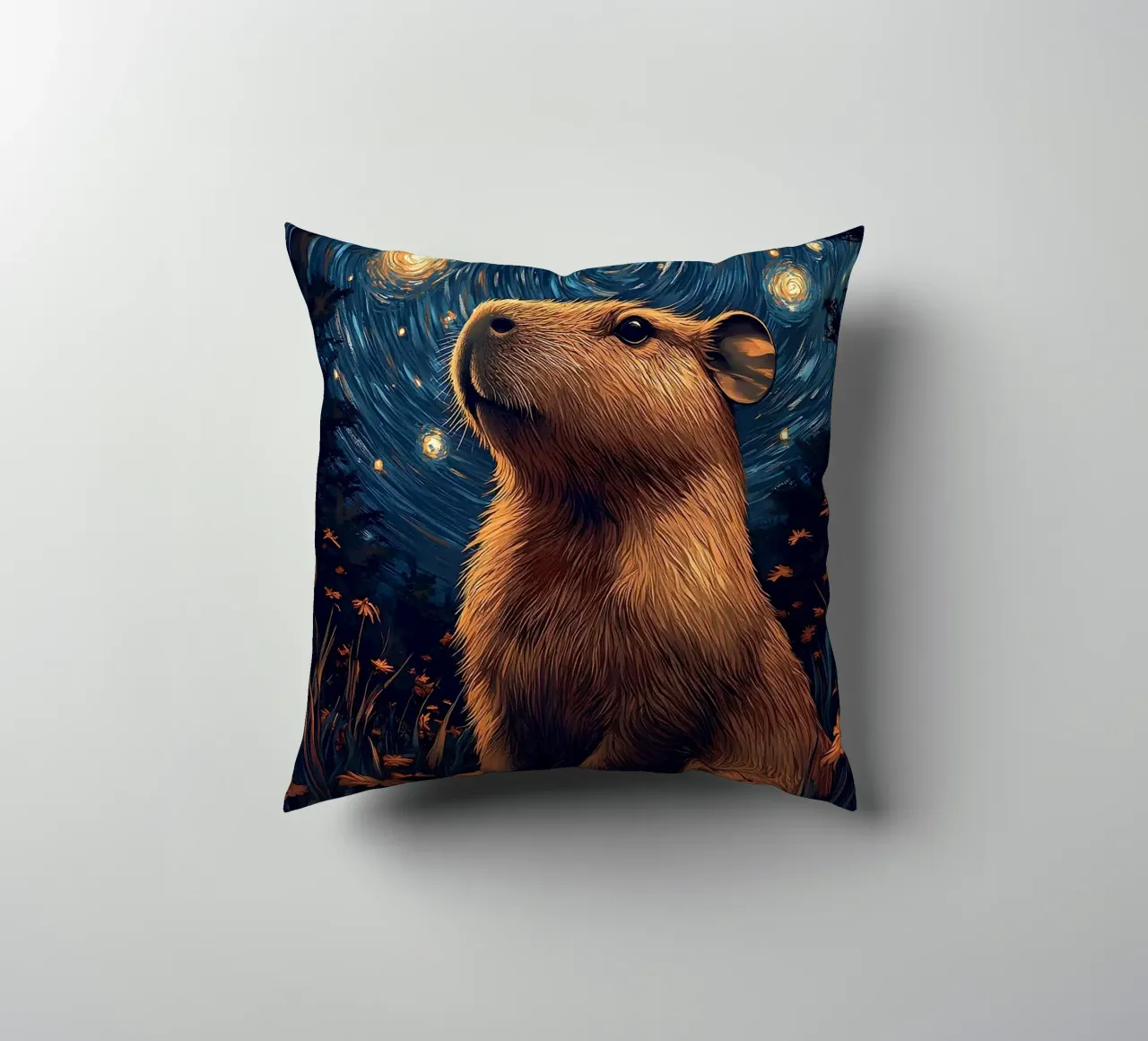 capybara starry sky flowers decorative cushion by Kirsten C Nolan