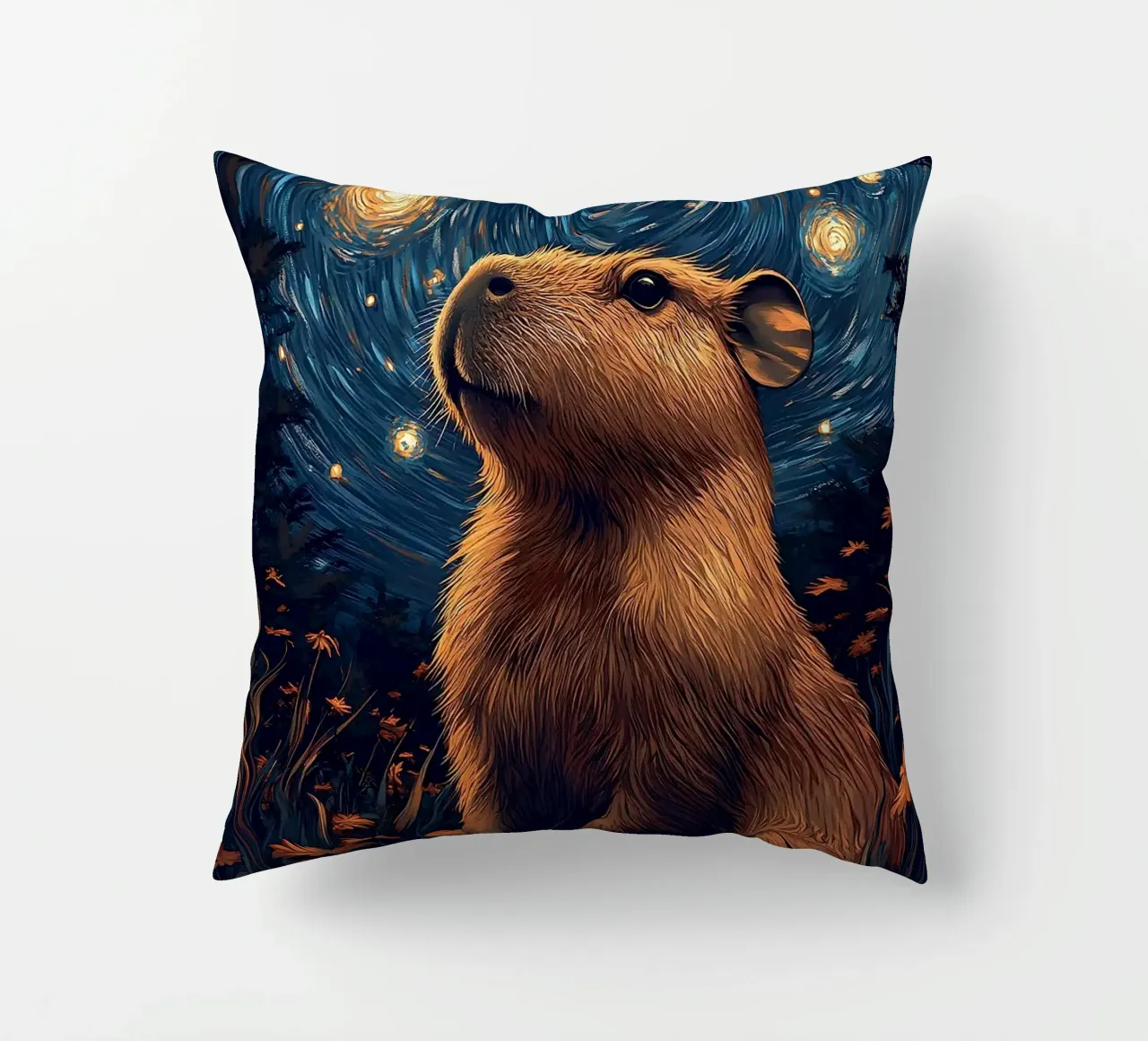 capybara starry sky flowers decorative cushion by Kirsten C Nolan