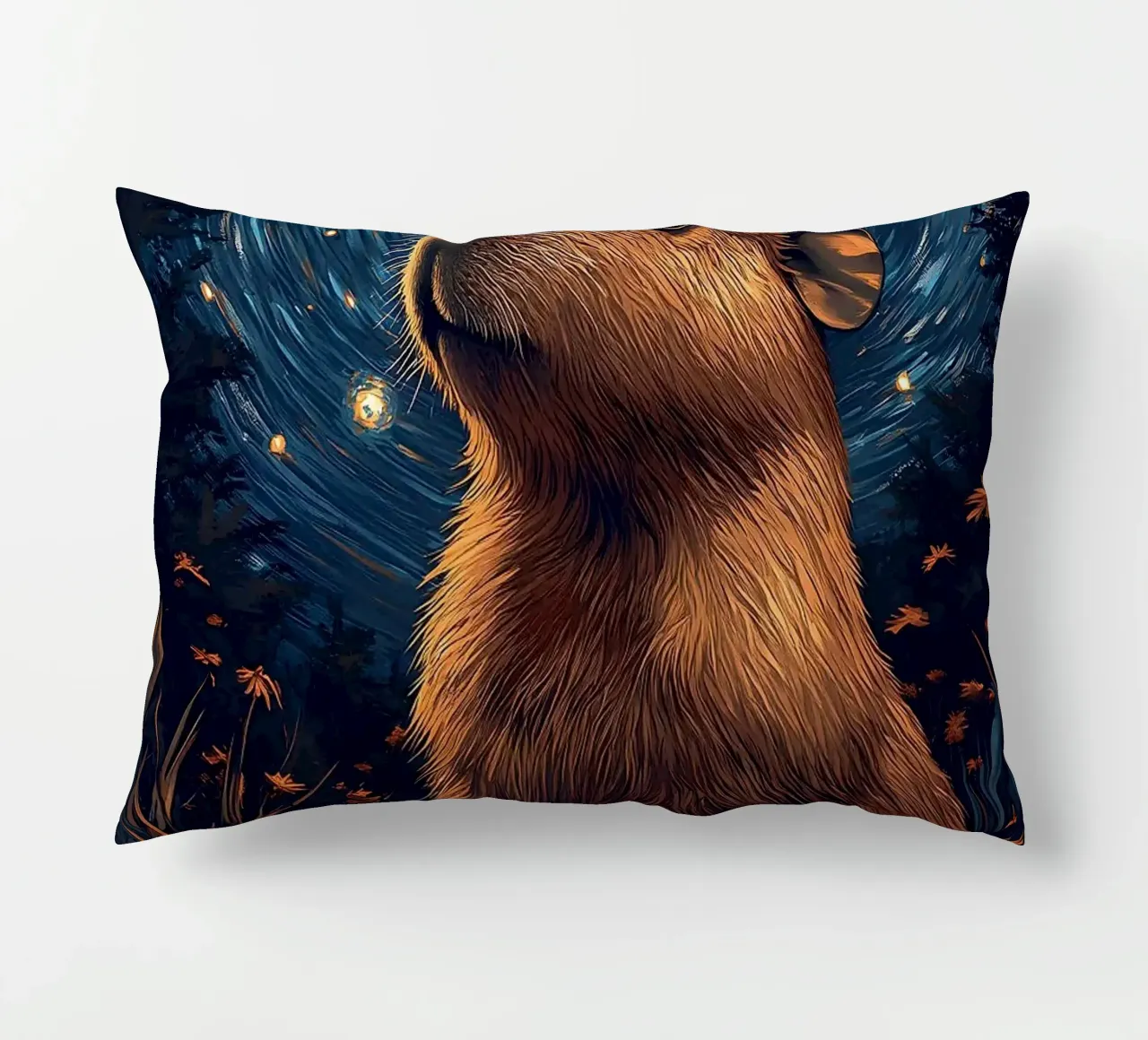 capybara starry sky flowers decorative cushion by Kirsten C Nolan