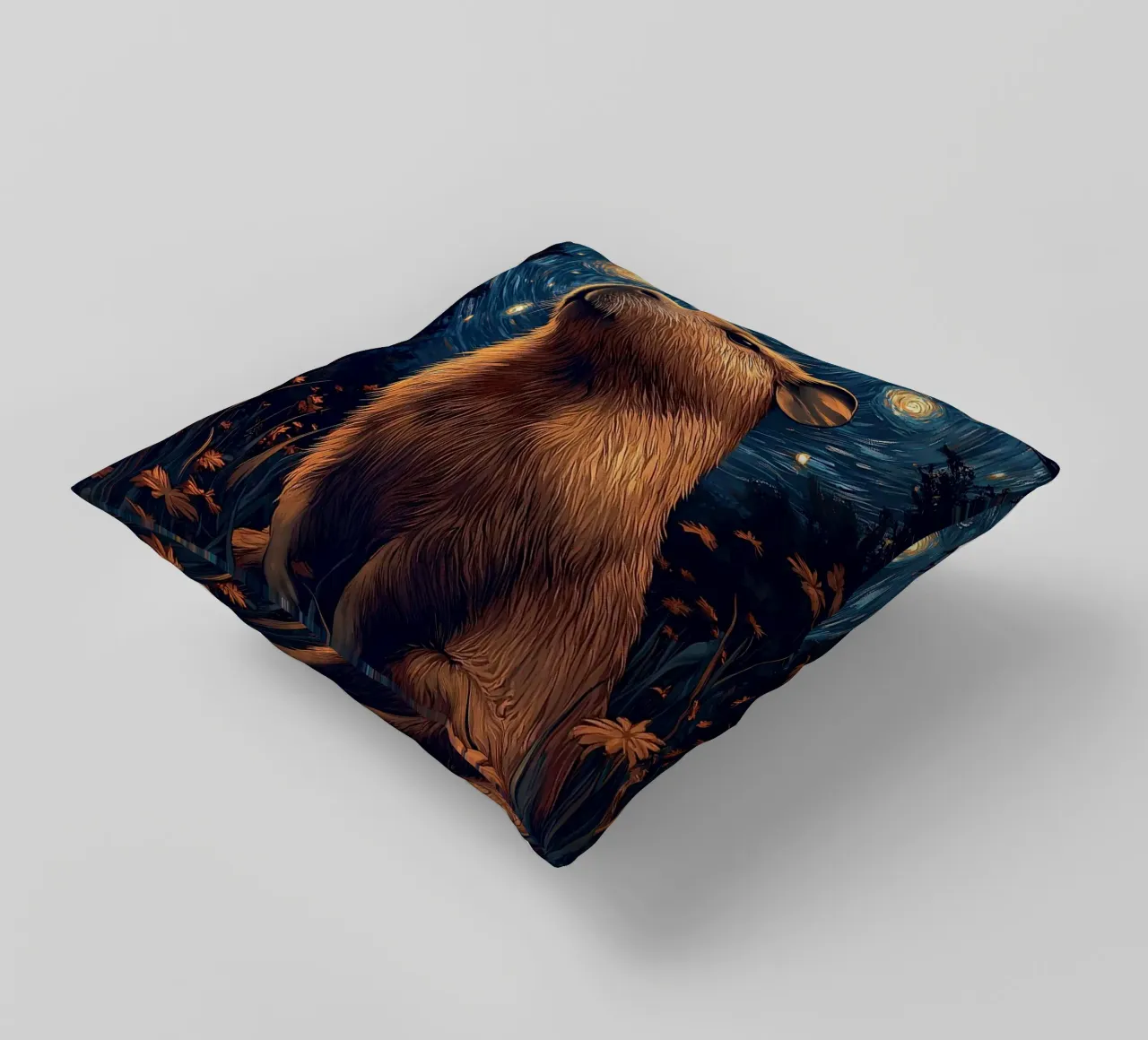 capybara starry sky flowers decorative cushion by Kirsten C Nolan
