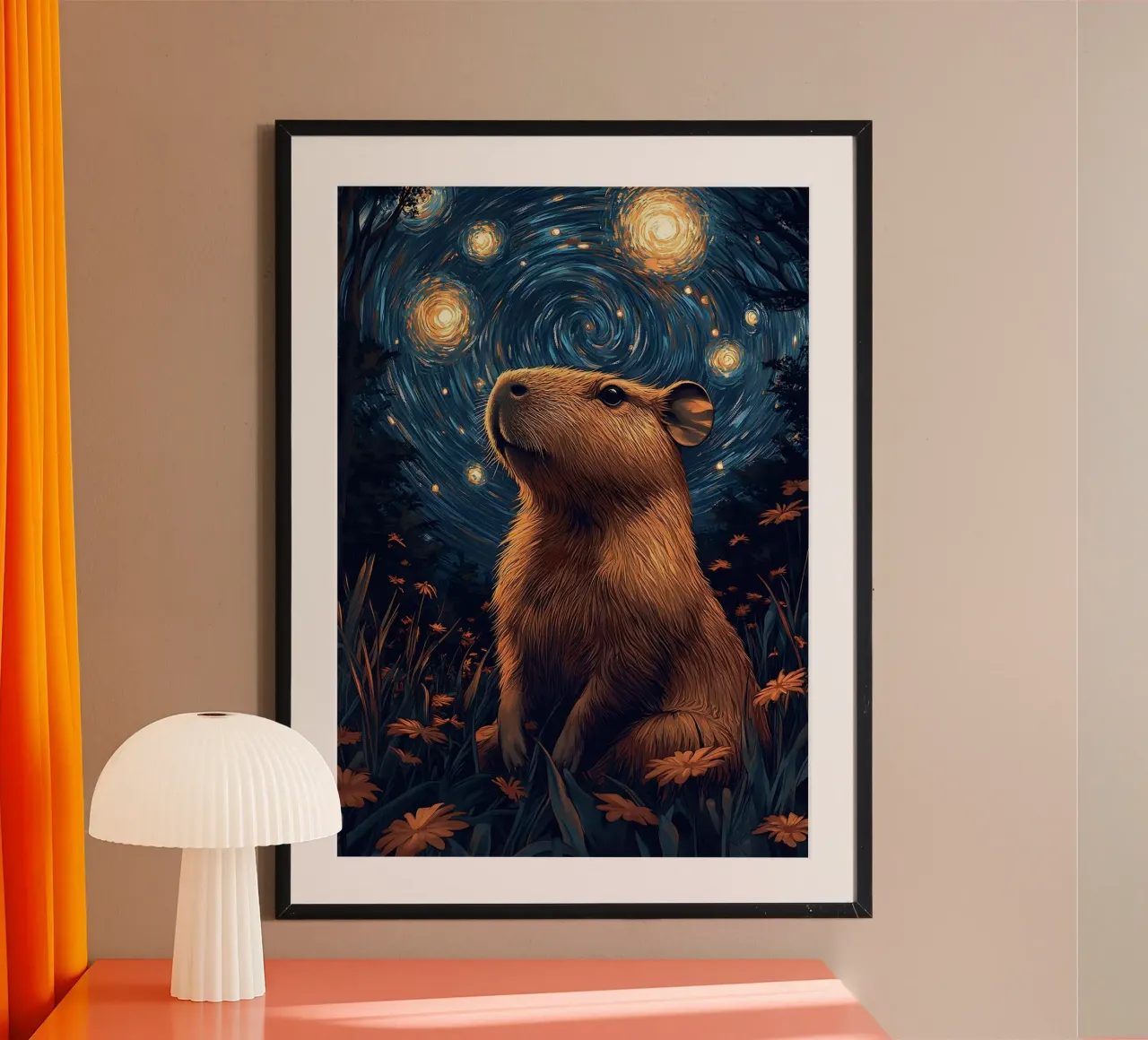 capybara starry sky flowers hahnemühle by Kirsten C Nolan