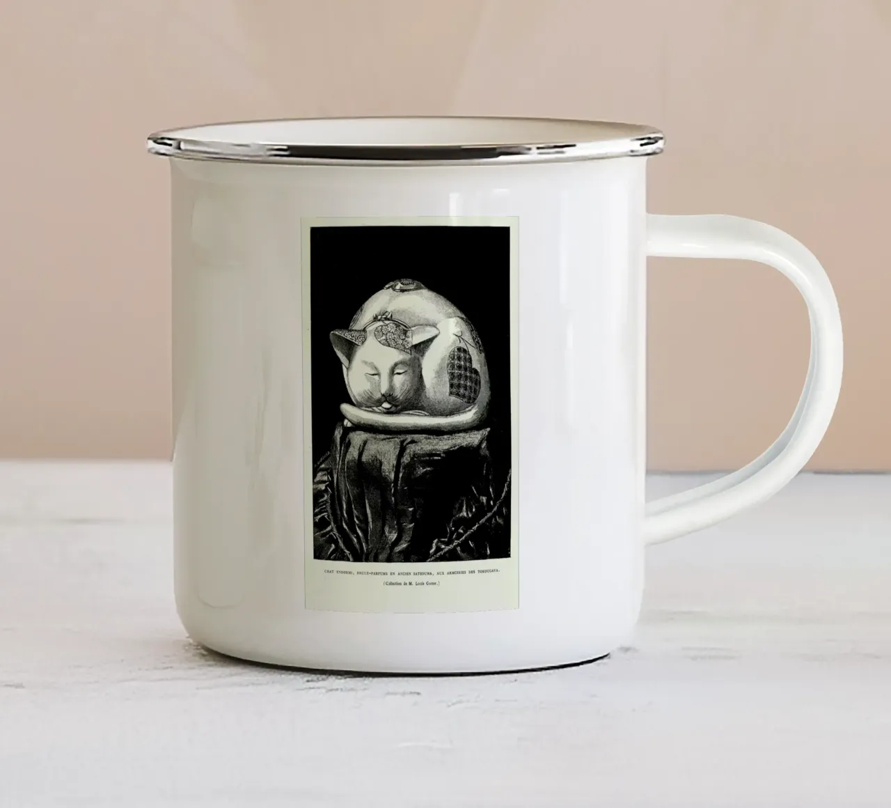 Chat Endormi tazza in smalto da Vintage by JUNIQE