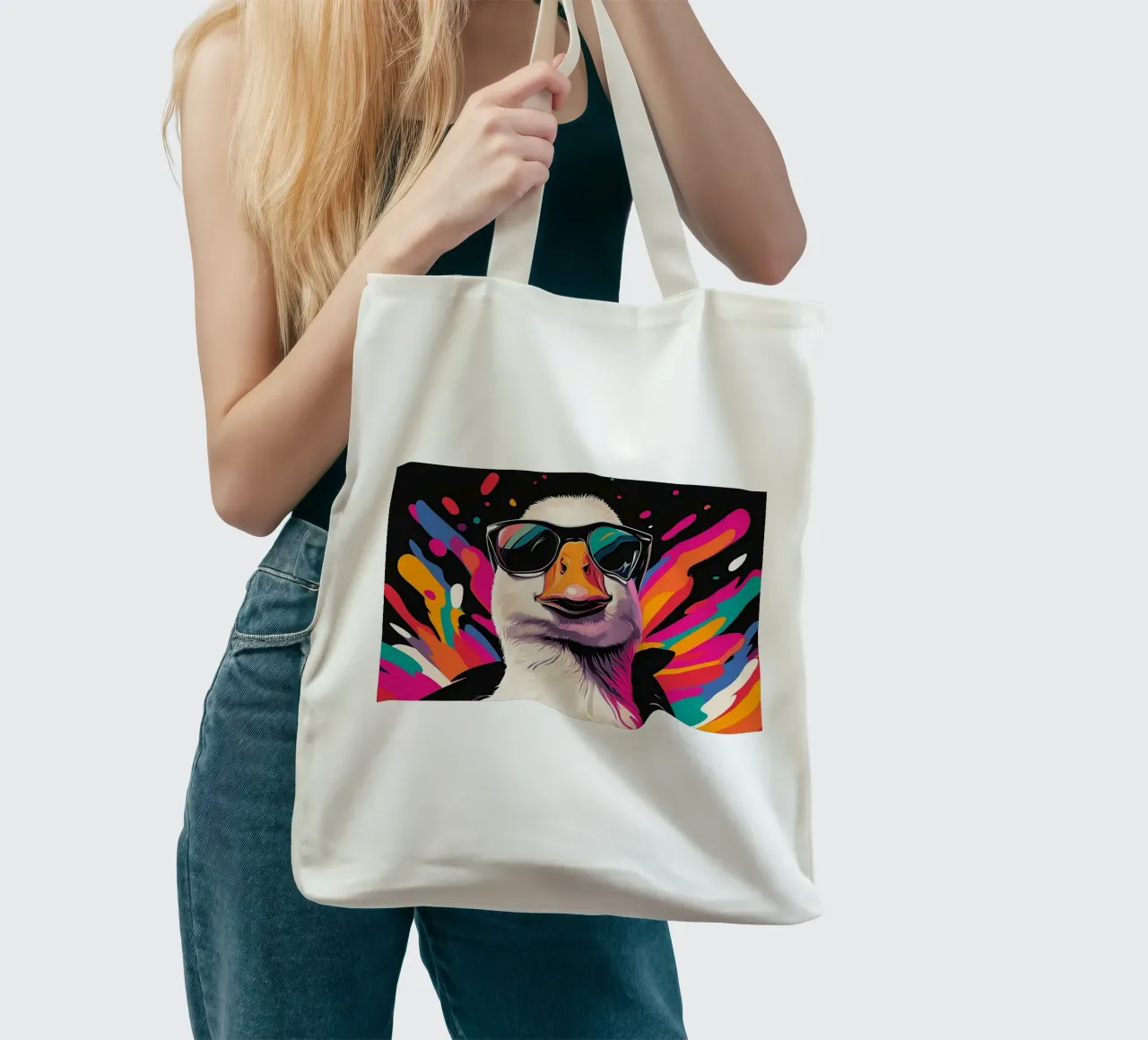 occhiali da sole d'oca piume colorate borsa in juta da James Isaac Jackson